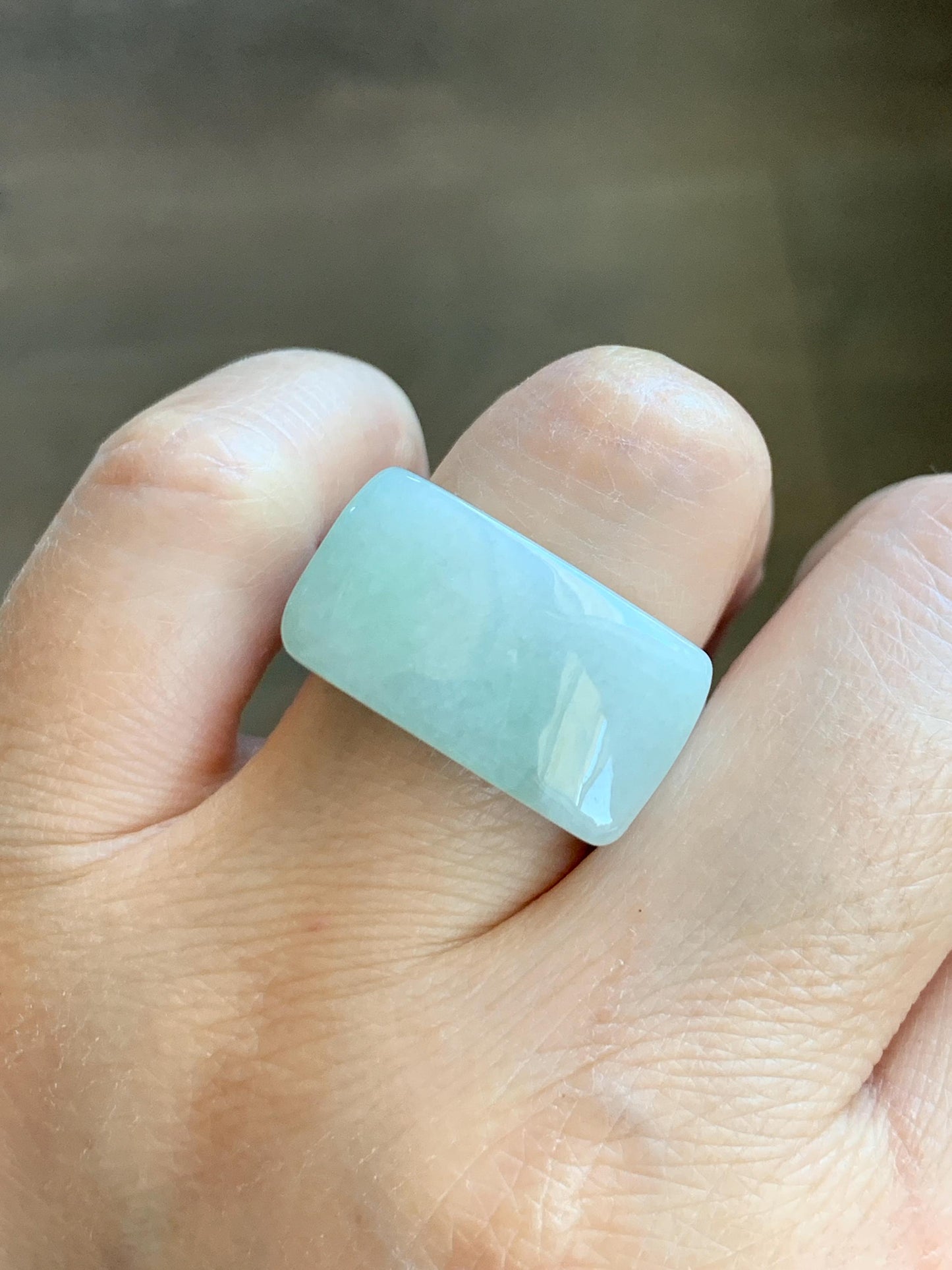 Natural Grade A Icy Translucent Pale Green White Jade Jadeite Wide Banzhi Band Ring Size 9 US 9g 天然冰细糯晴底翡翠扳指戒圈 MBZ55