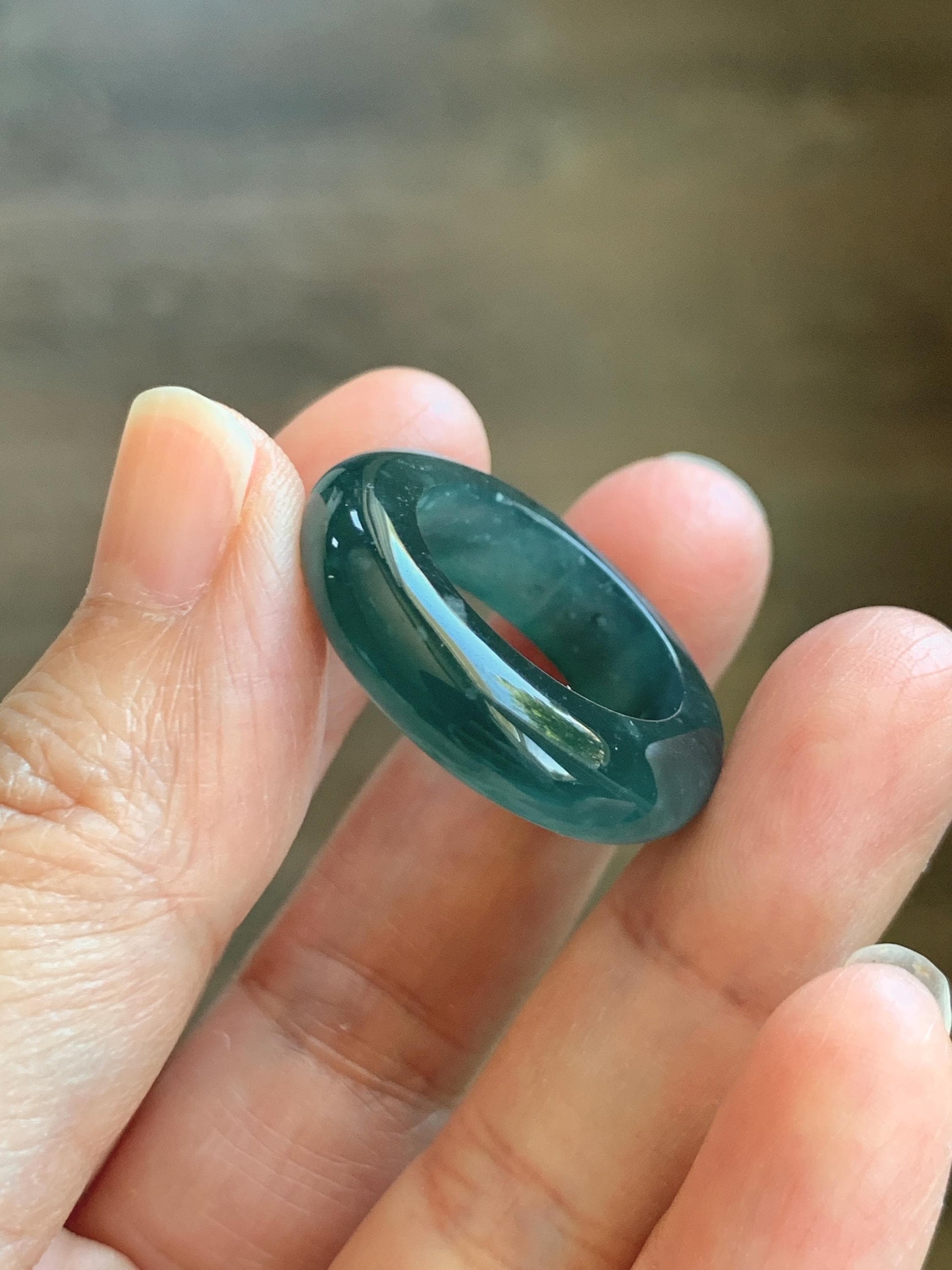 Certified Natural Grade A Guatemalan Icy Highly Translucent Dark Teal Blue Jade Jadeite Band Ring Pendant Size 9 US 天然冰胶危蓝绿翡翠戒圈吊坠 1153