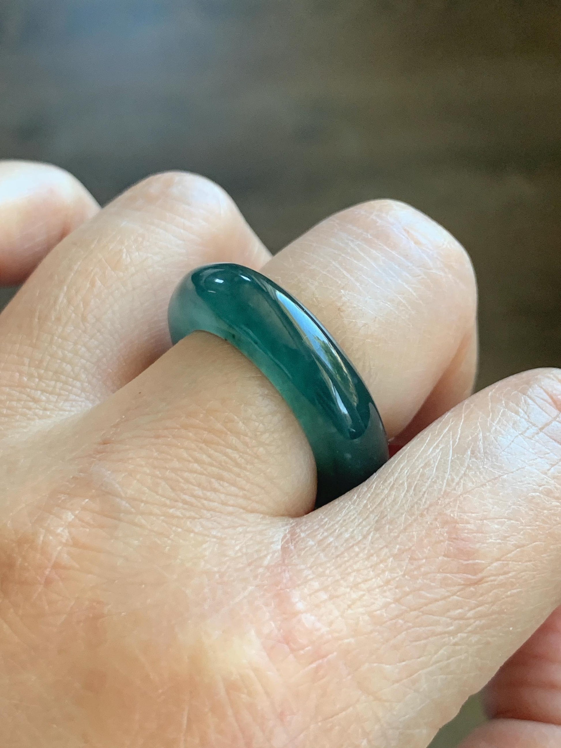 Certified Natural Grade A Guatemalan Icy Highly Translucent Dark Teal Blue Jade Jadeite Band Ring Pendant Size 9 US 天然冰胶危蓝绿翡翠戒圈吊坠 1153