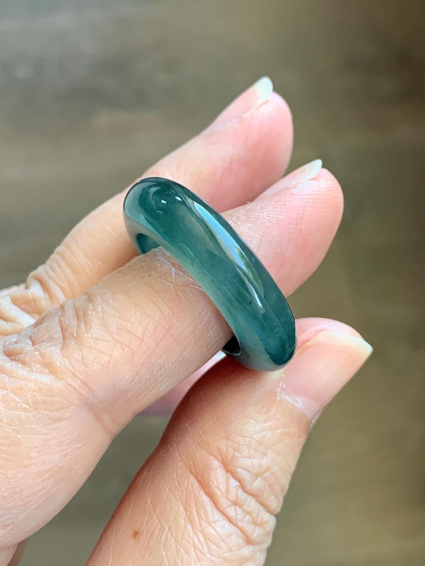 Certified Natural Grade A Guatemalan Icy Highly Translucent Dark Teal Blue Jade Jadeite Band Ring Pendant Size 9 US 天然冰胶危蓝绿翡翠戒圈吊坠 1153