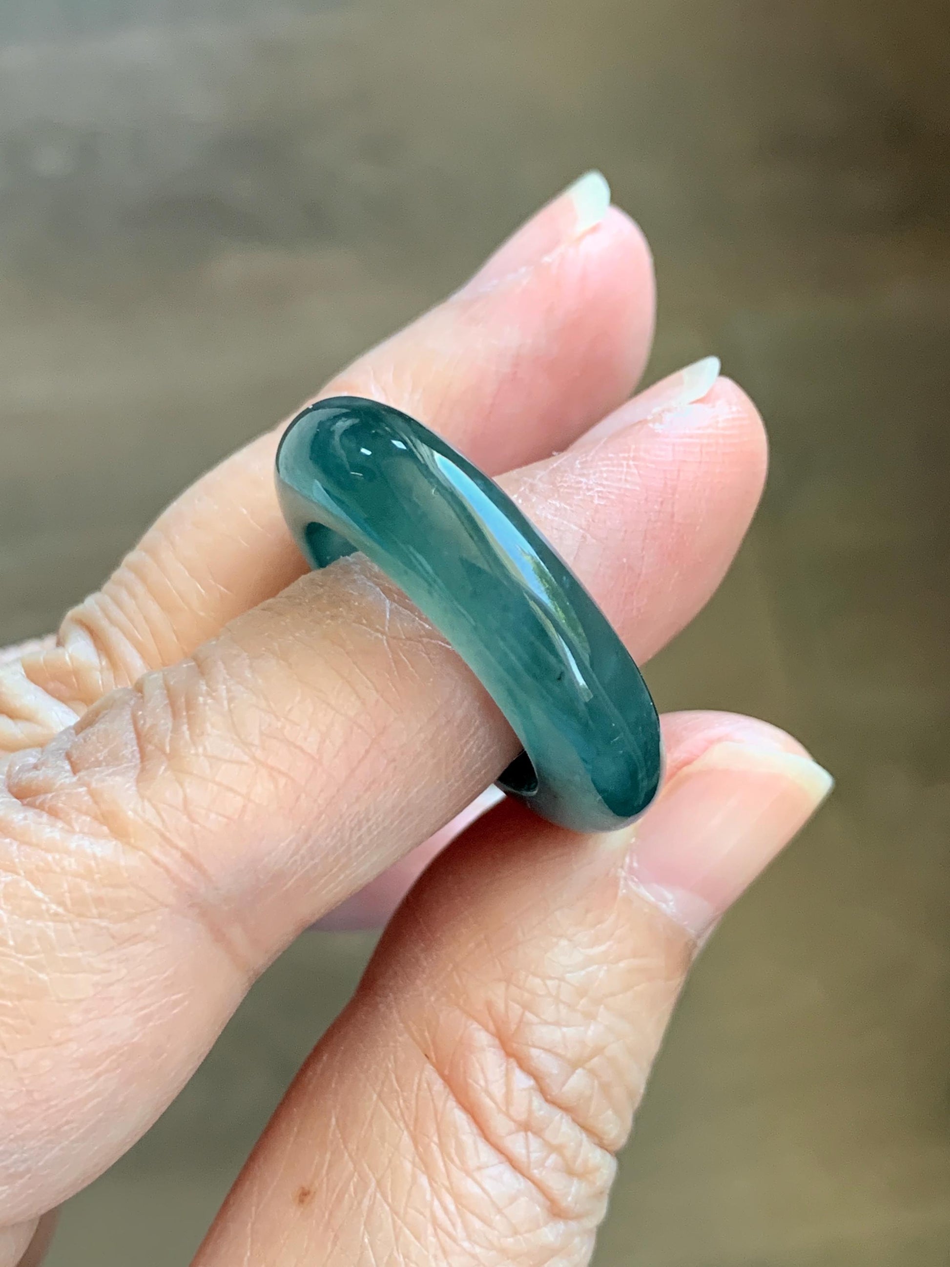 Certified Natural Grade A Guatemalan Icy Highly Translucent Dark Teal Blue Jade Jadeite Band Ring Pendant Size 9 US 天然冰胶危蓝绿翡翠戒圈吊坠 1153