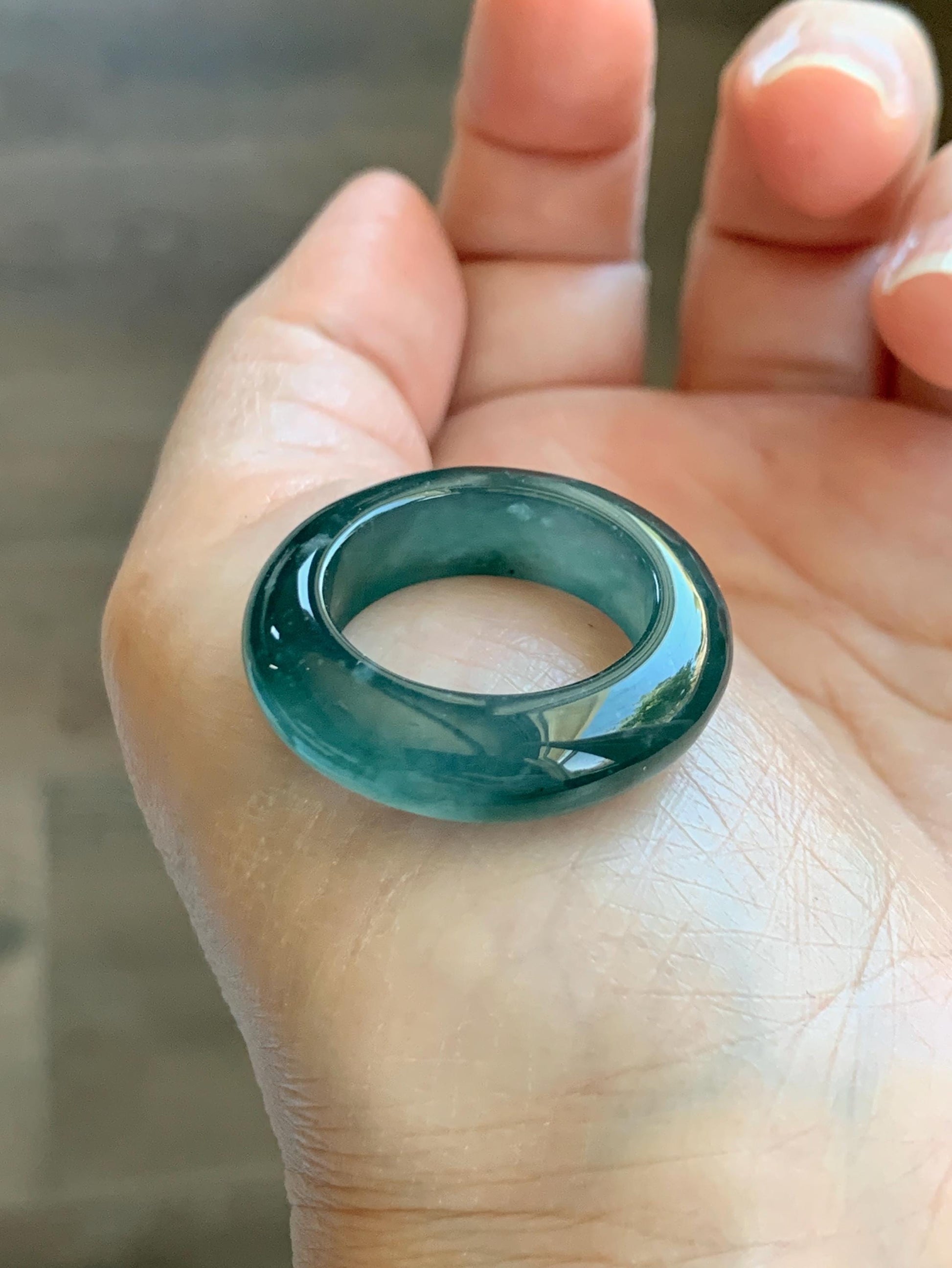 Certified Natural Grade A Guatemalan Icy Highly Translucent Dark Teal Blue Jade Jadeite Band Ring Pendant Size 9 US 天然冰胶危蓝绿翡翠戒圈吊坠 1153