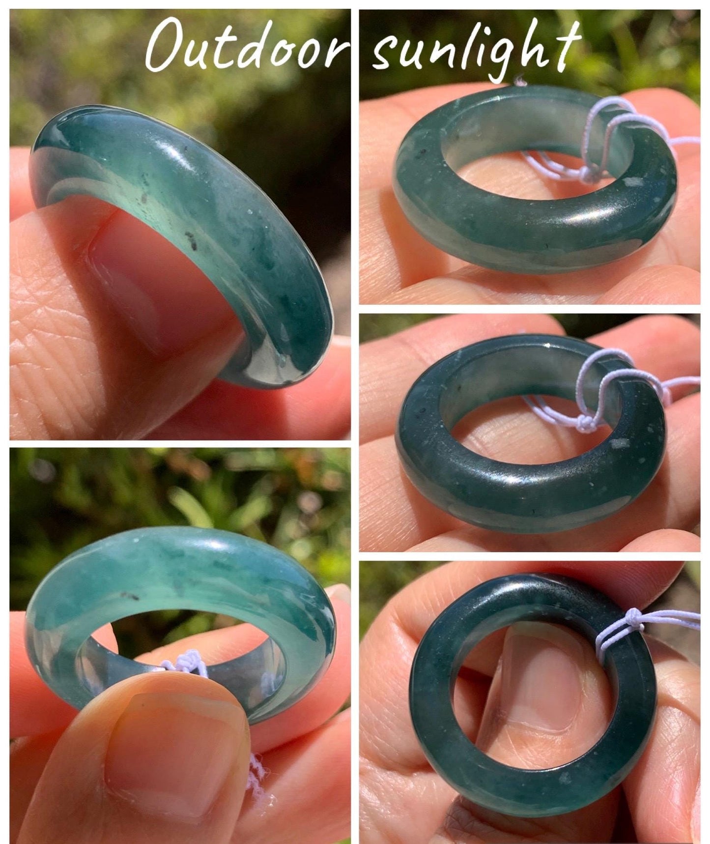 Certified Natural Grade A Guatemalan Icy Highly Translucent Dark Teal Blue Jade Jadeite Band Ring Pendant Size 9 US 天然冰胶危蓝绿翡翠戒圈吊坠 1153