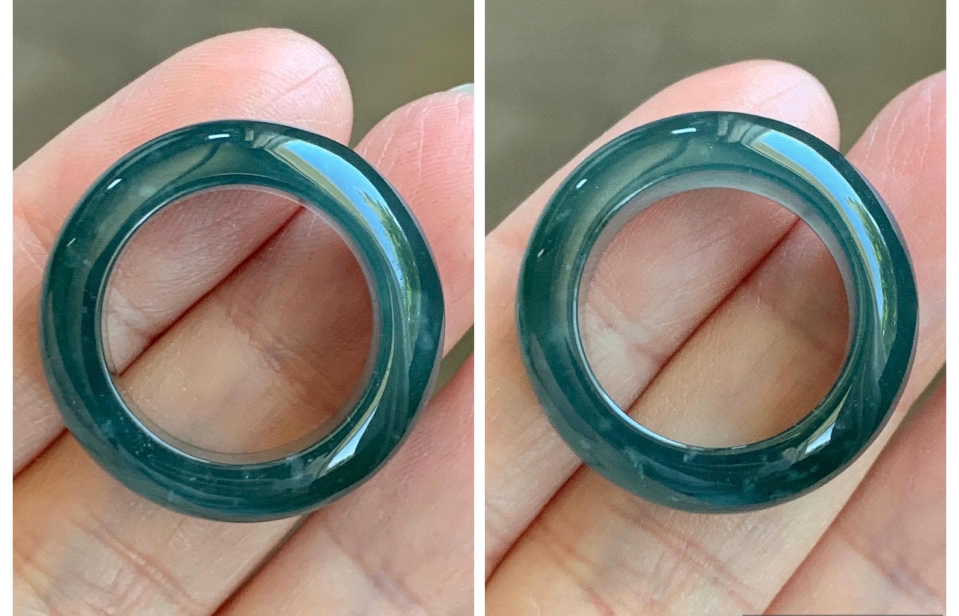 Certified Natural Grade A Guatemalan Icy Highly Translucent Dark Teal Blue Jade Jadeite Band Ring Pendant Size 7.5 US 天然冰胶危蓝绿翡翠戒圈吊坠 1154