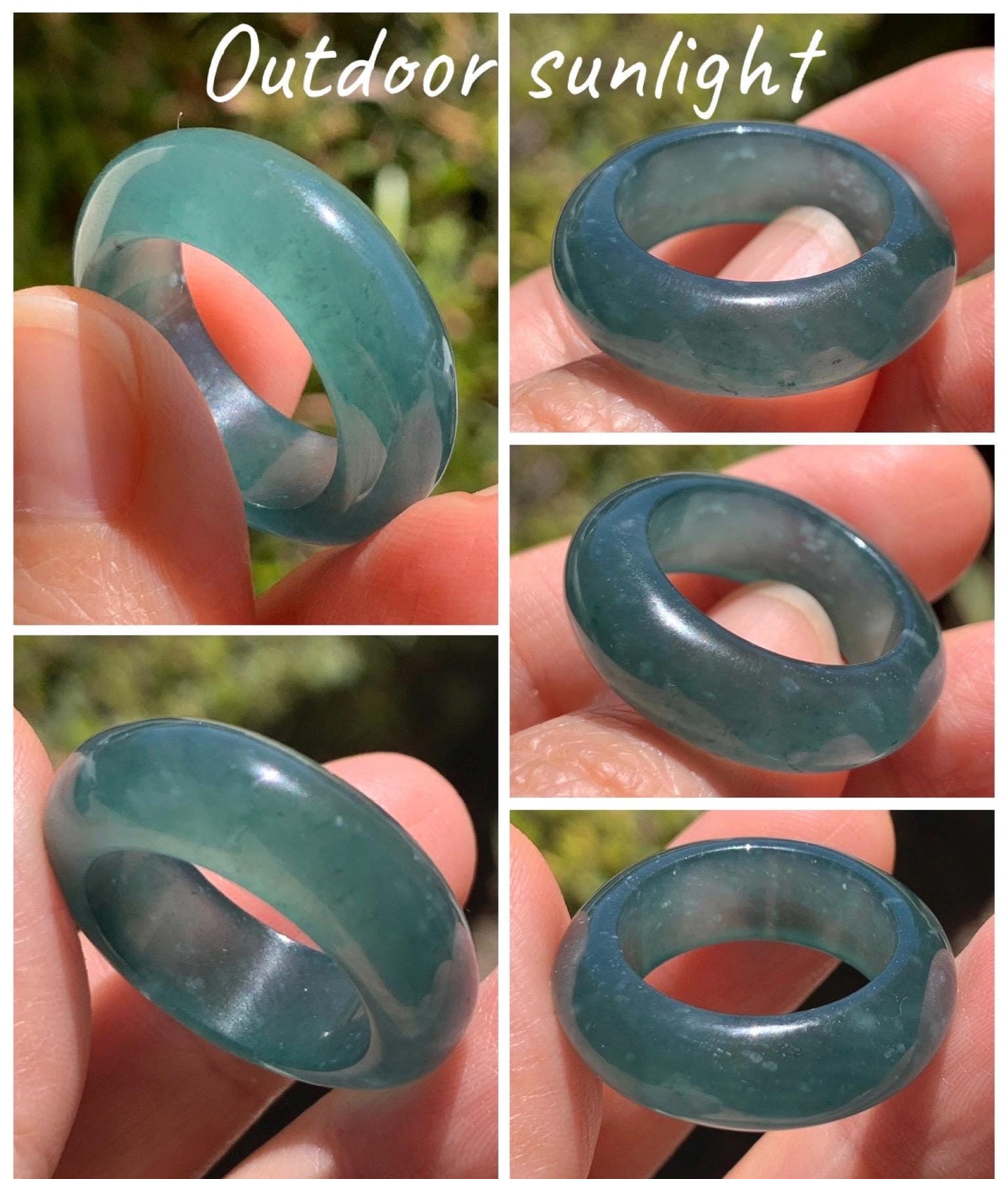 Certified Natural Grade A Guatemalan Icy Highly Translucent Dark Teal Blue Jade Jadeite Band Ring Pendant Size 7.5 US 天然冰胶危蓝绿翡翠戒圈吊坠 1154