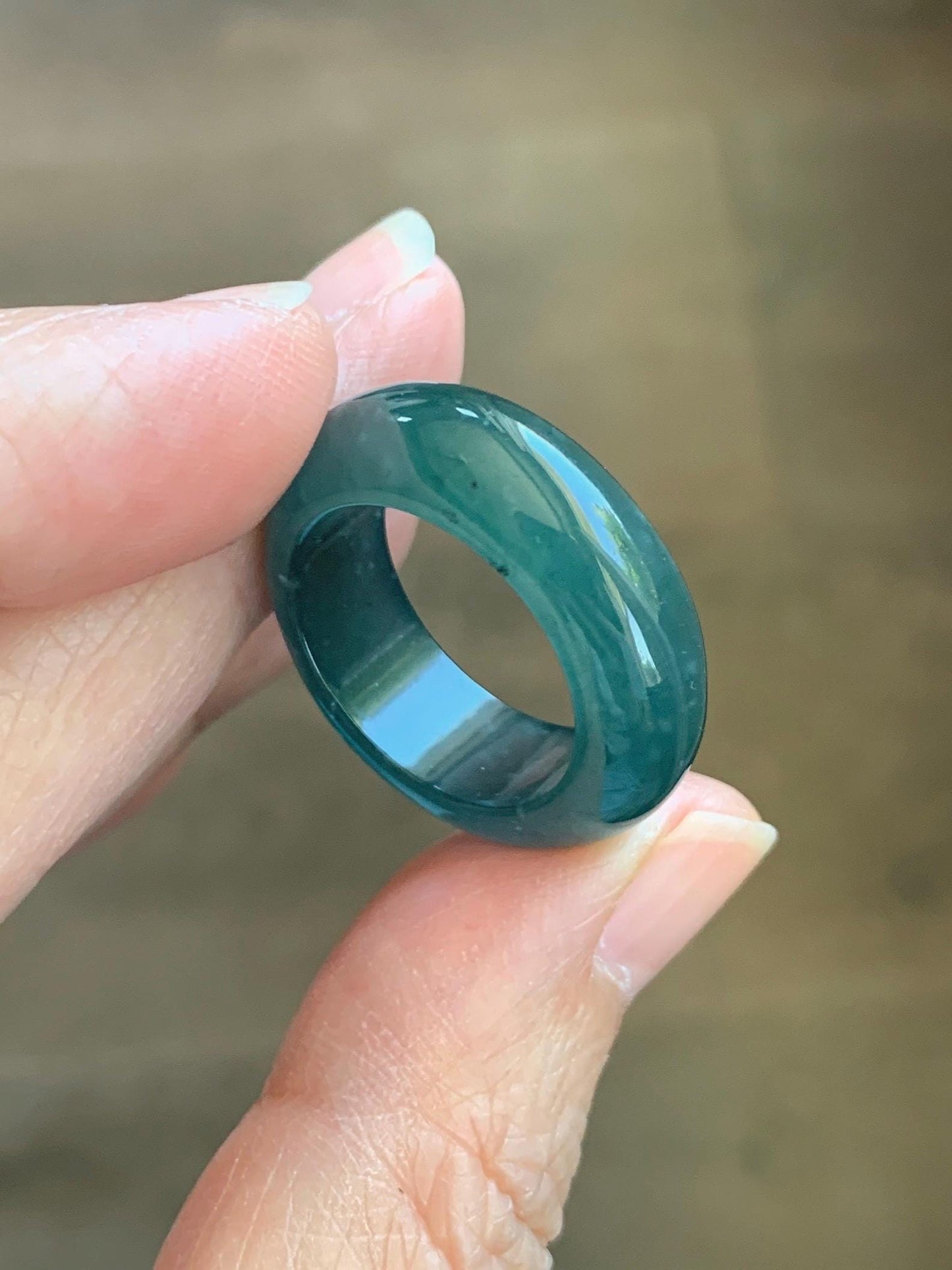 Certified Natural Grade A Guatemalan Icy Highly Translucent Dark Teal Blue Jade Jadeite Band Ring Pendant Size 7.5 US 天然冰胶危蓝绿翡翠戒圈吊坠 1154