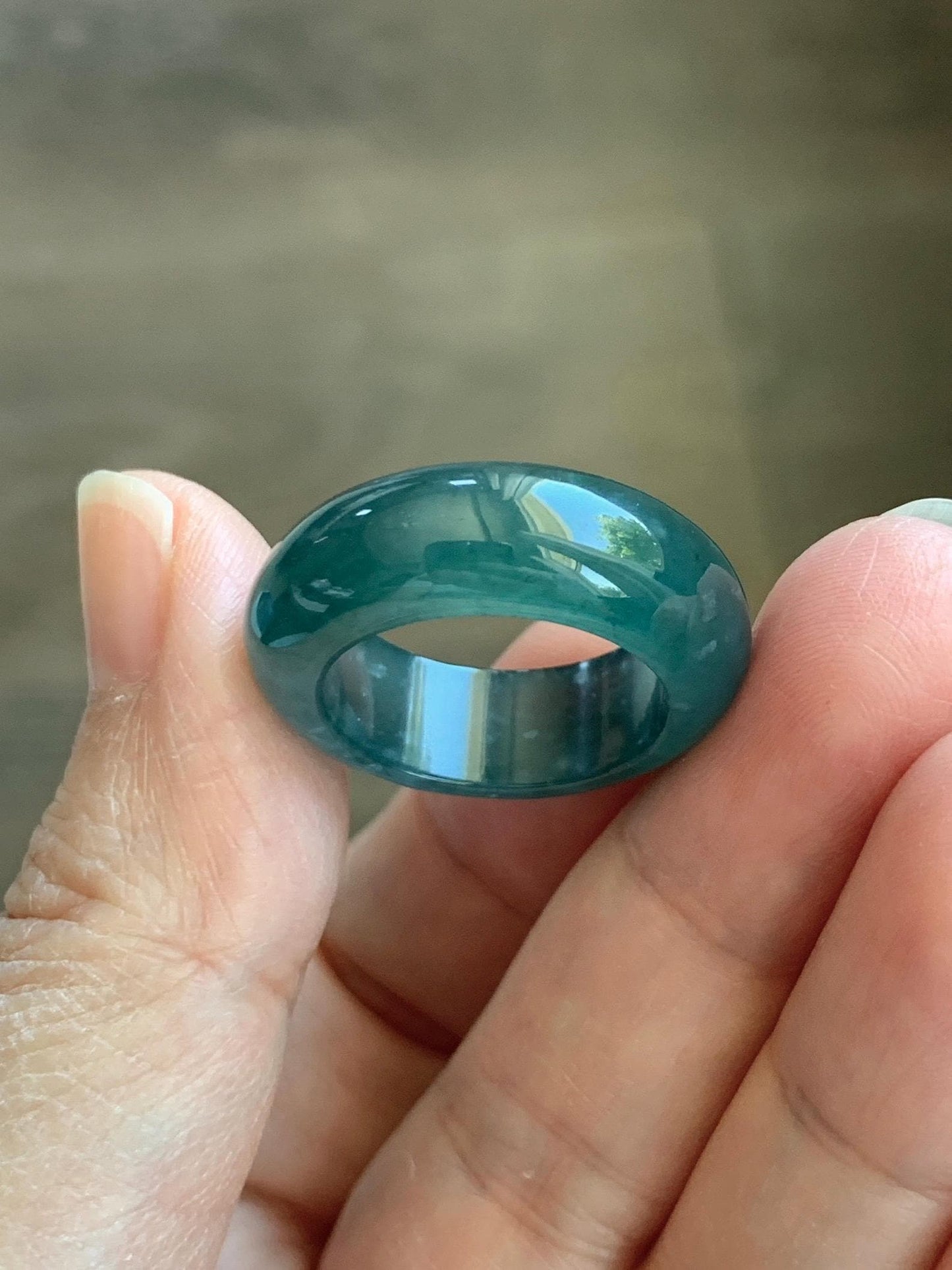 Certified Natural Grade A Guatemalan Icy Highly Translucent Dark Teal Blue Jade Jadeite Band Ring Pendant Size 7.5 US 天然冰胶危蓝绿翡翠戒圈吊坠 1154