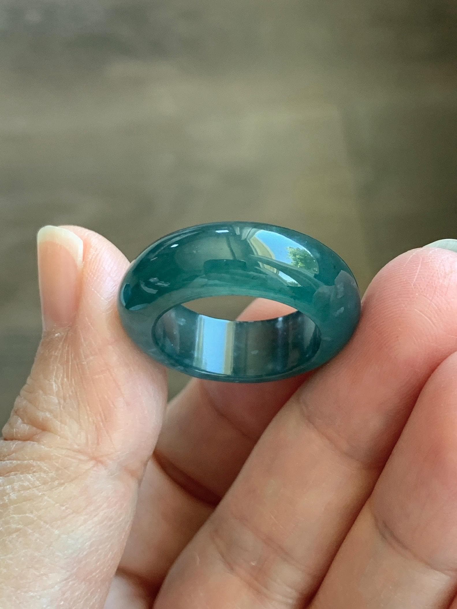 Certified Natural Grade A Guatemalan Icy Highly Translucent Dark Teal Blue Jade Jadeite Band Ring Pendant Size 7.5 US 天然冰胶危蓝绿翡翠戒圈吊坠 1154
