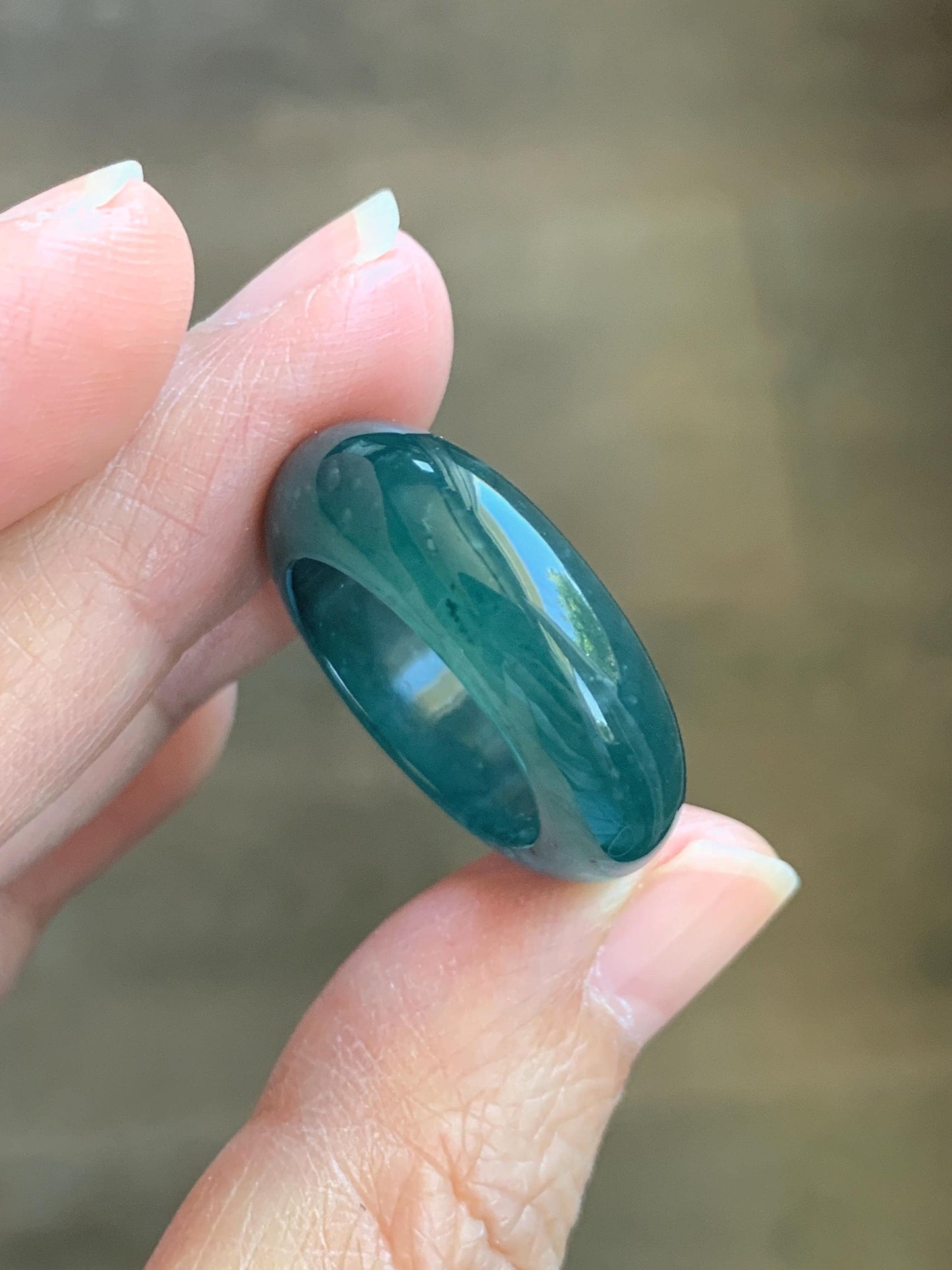 Certified Natural Grade A Guatemalan Icy Highly Translucent Dark Teal Blue Jade Jadeite Band Ring Pendant Size 7.5 US 天然冰胶危蓝绿翡翠戒圈吊坠 1154