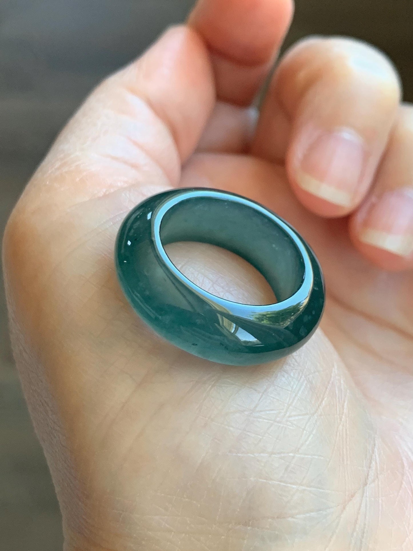 Certified Natural Grade A Guatemalan Icy Highly Translucent Dark Teal Blue Jade Jadeite Band Ring Pendant Size 7.5 US 天然冰胶危蓝绿翡翠戒圈吊坠 1154