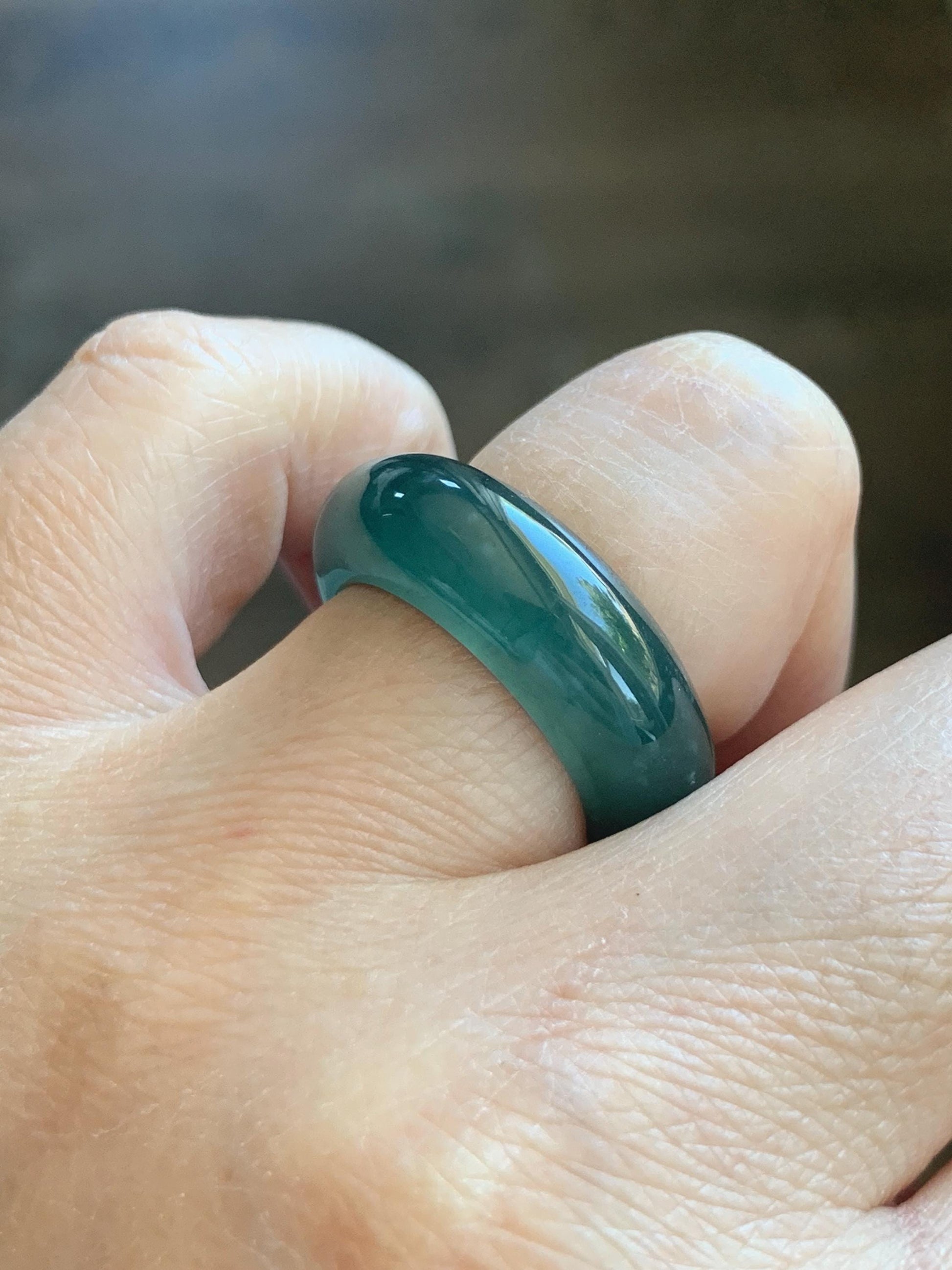 Certified Natural Grade A Guatemalan Icy Highly Translucent Dark Teal Blue Jade Jadeite Band Ring Pendant Size 7.5 US 天然冰胶危蓝绿翡翠戒圈吊坠 1154