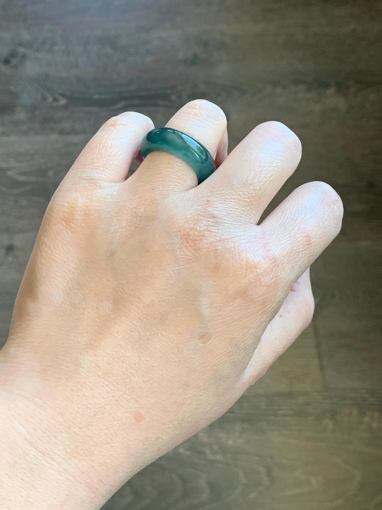 Certified Natural Grade A Guatemalan Icy Highly Translucent Dark Teal Blue Jade Jadeite Band Ring Pendant Size 7.5 US 天然冰胶危蓝绿翡翠戒圈吊坠 1154