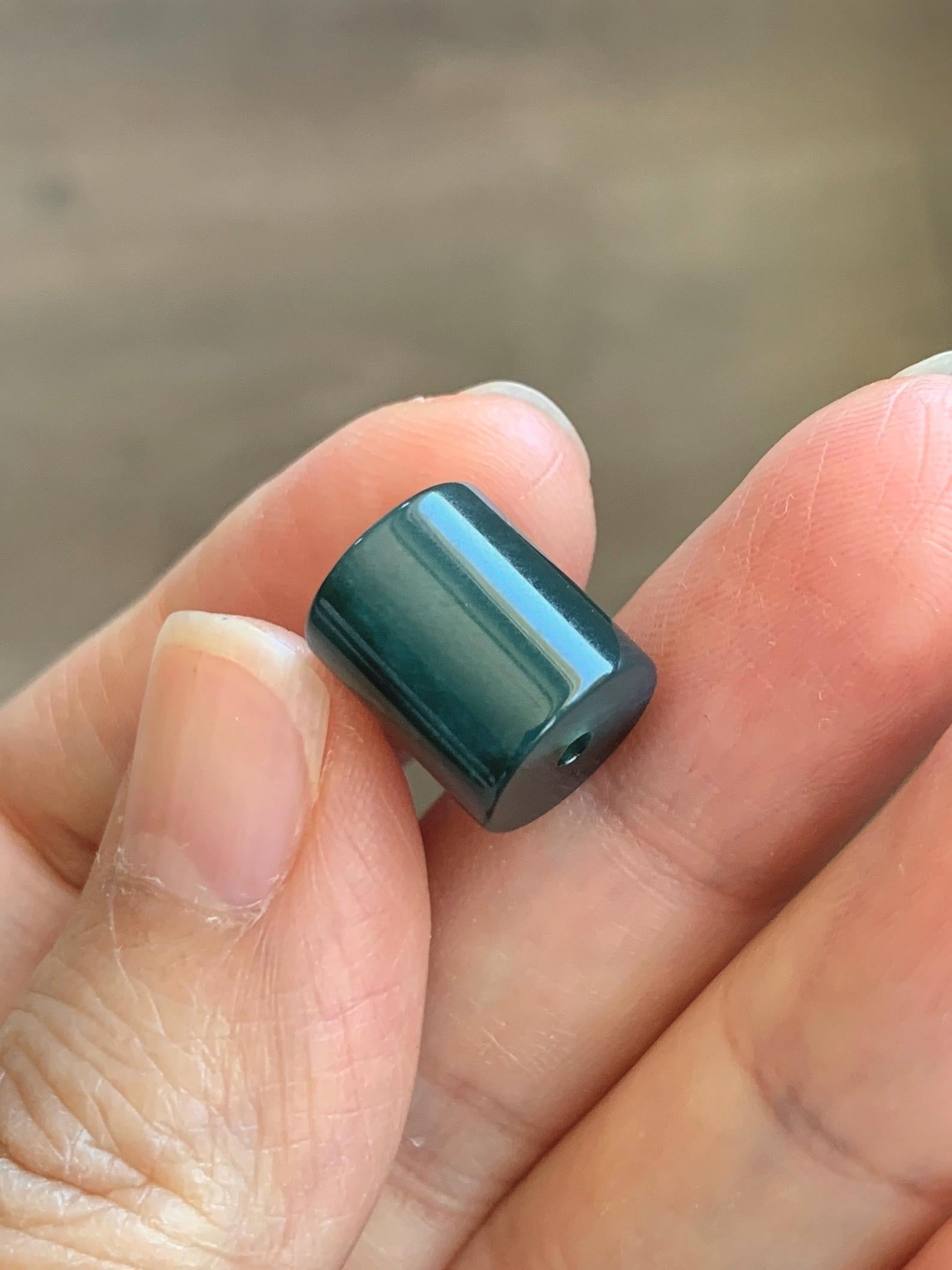 Natural Grade A Guatemalan Icy Translucent Dark Teal Blue Jade Jadeite Carved Shan Shui Band Ring Pendant & Barrel Bead 天然冰危深蓝绿翡翠山水戒圈WSX160A