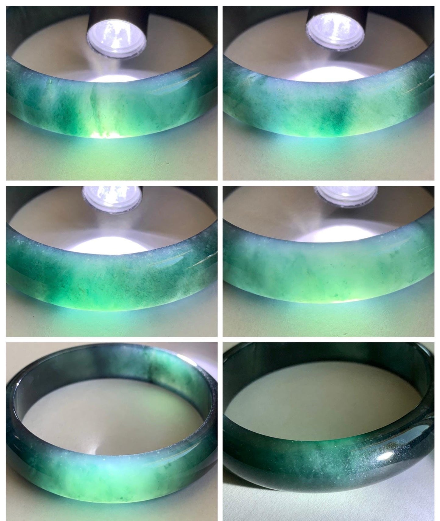 Certified Natural Grade A Guatemalan Icy Translucent Dark Teal Green Jade Jadeite Wide Bangle 55.37mm 6.84” 46.42g 天然冰危深蓝绿翡翠正圈宽版手镯 1205