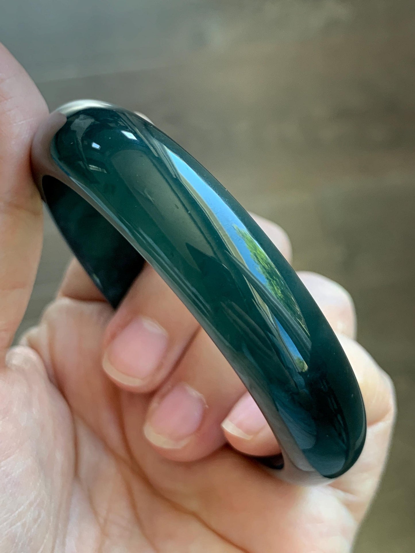 Certified Natural Grade A Guatemalan Icy Translucent Dark Teal Green Jade Jadeite Wide Bangle 55.37mm 6.84” 46.42g 天然冰危深蓝绿翡翠正圈宽版手镯 1205