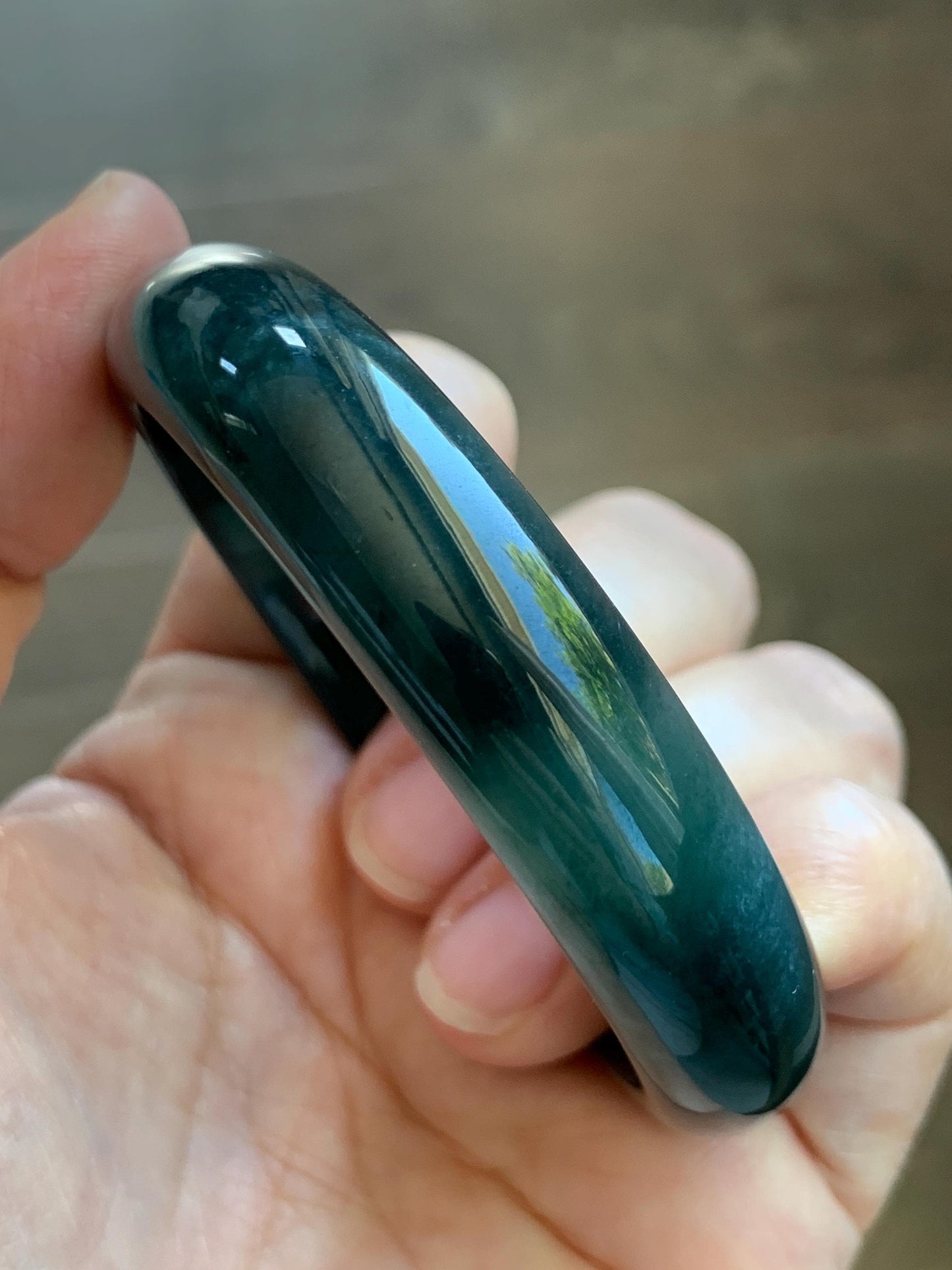 Certified Natural Grade A Guatemalan Icy Translucent Dark Teal Green Jade Jadeite Wide Bangle 55.37mm 6.84” 46.42g 天然冰危深蓝绿翡翠正圈宽版手镯 1205