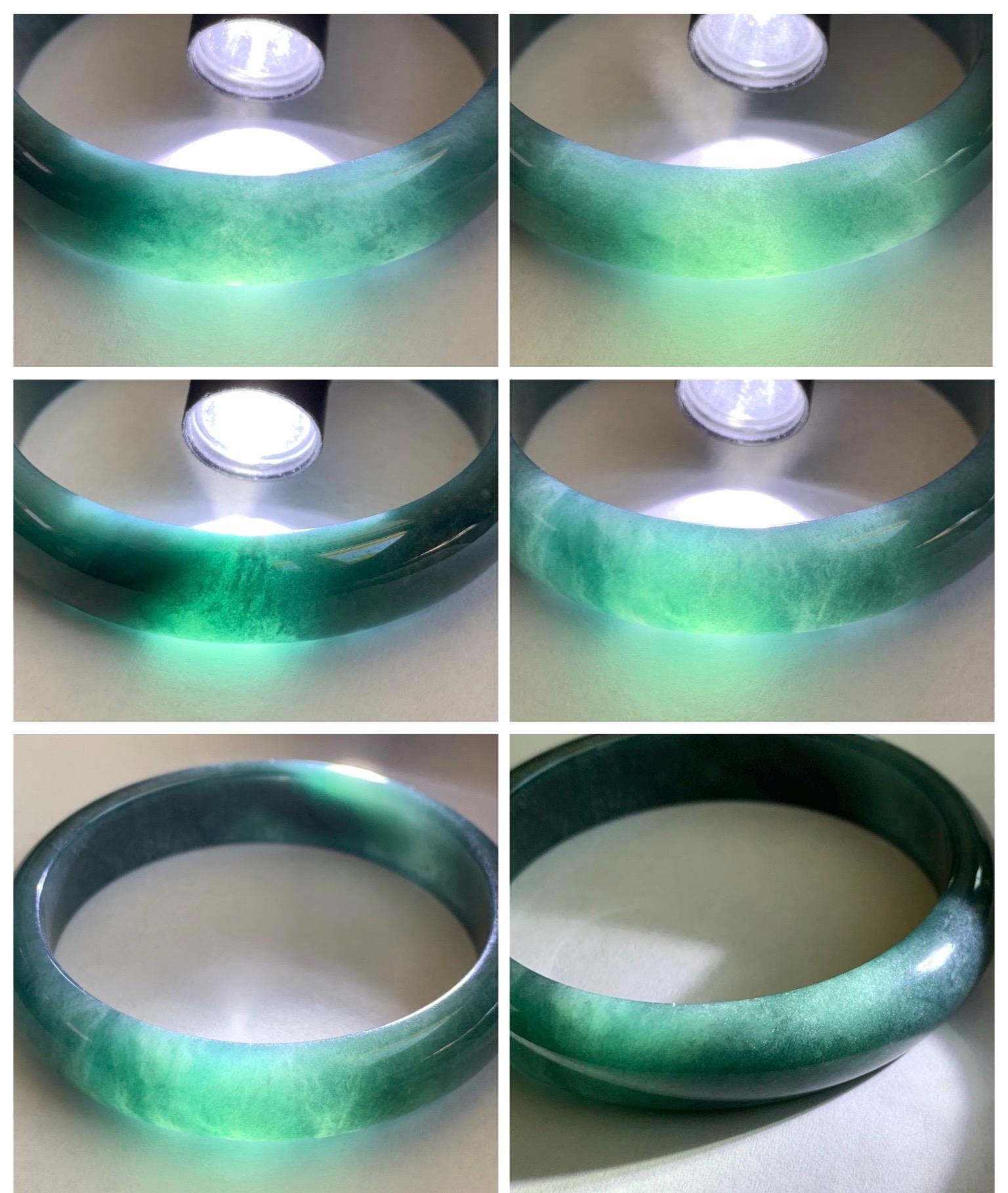 Certified Natural Grade A Guatemalan Icy Translucent Dark Teal Blue Jade Jadeite Wide Bangle 54mm 6.67” 40g 天然冰危蓝绿翡翠正圈宽版手镯 1226