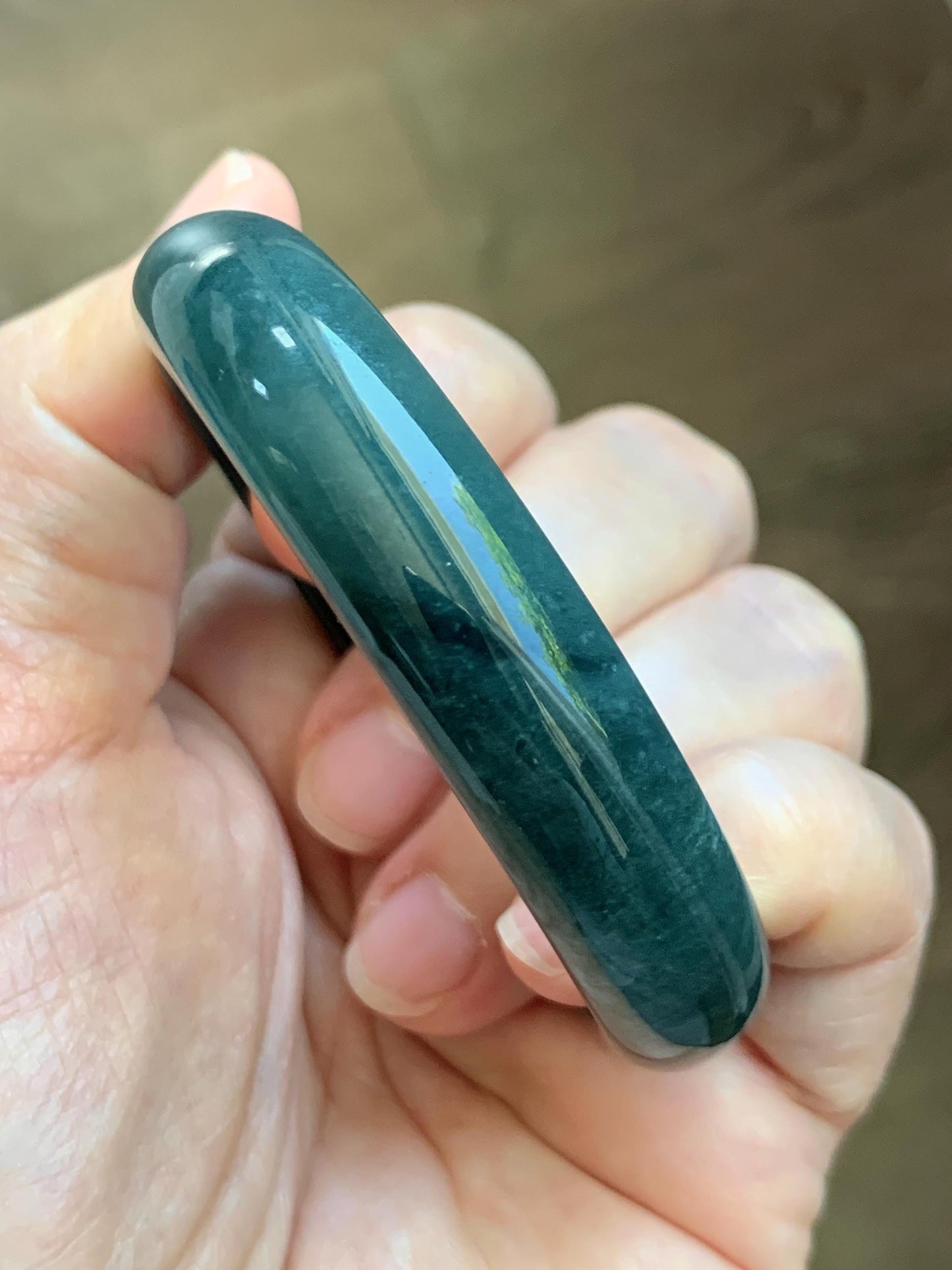 Certified Natural Grade A Guatemalan Icy Translucent Dark Teal Blue Jade Jadeite Wide Bangle 54mm 6.67” 40g 天然冰危蓝绿翡翠正圈宽版手镯 1226