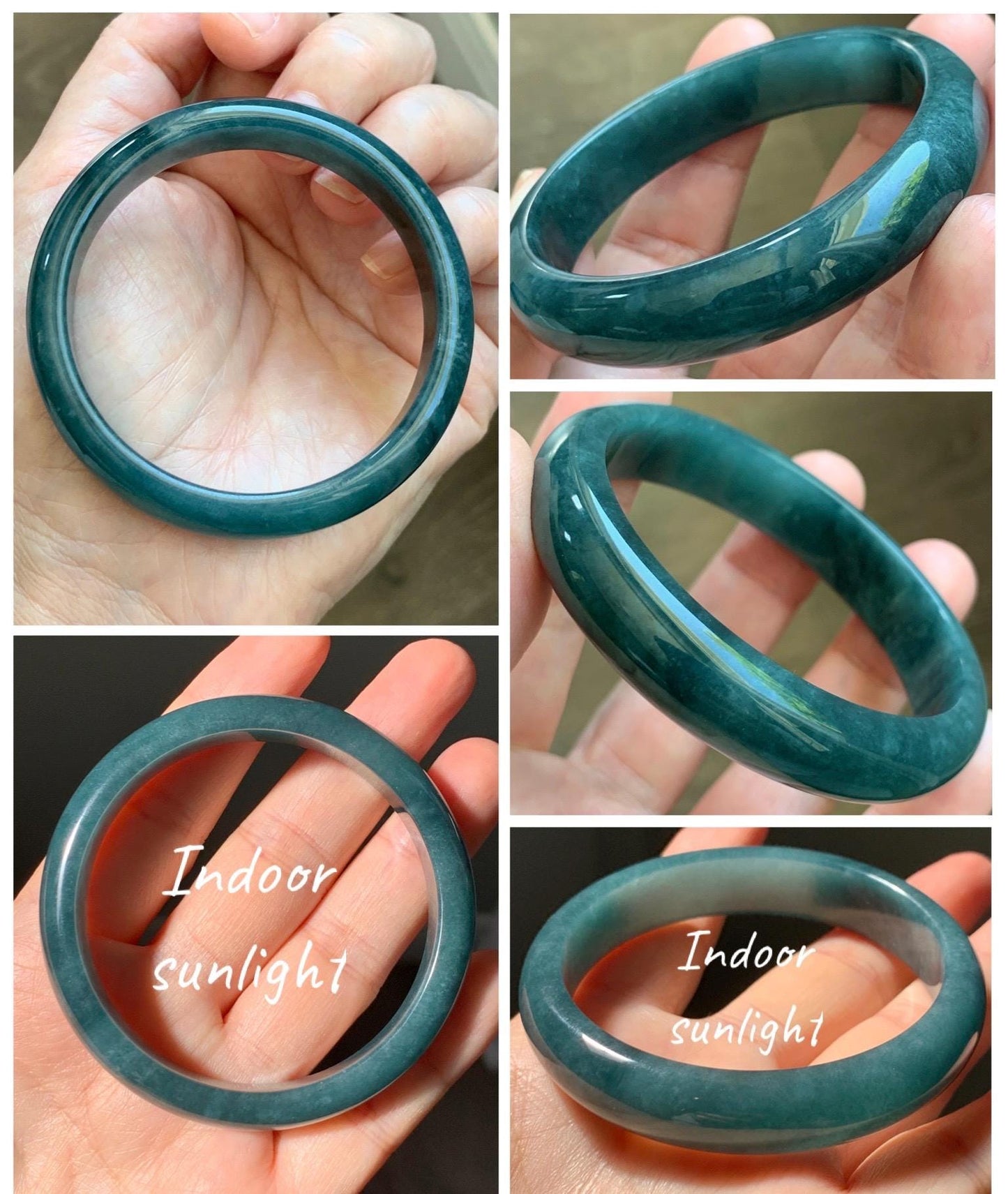 Certified Natural Grade A Guatemalan Icy Translucent Dark Teal Blue Jade Jadeite Wide Bangle 54mm 6.67” 40g 天然冰危蓝绿翡翠正圈宽版手镯 1226