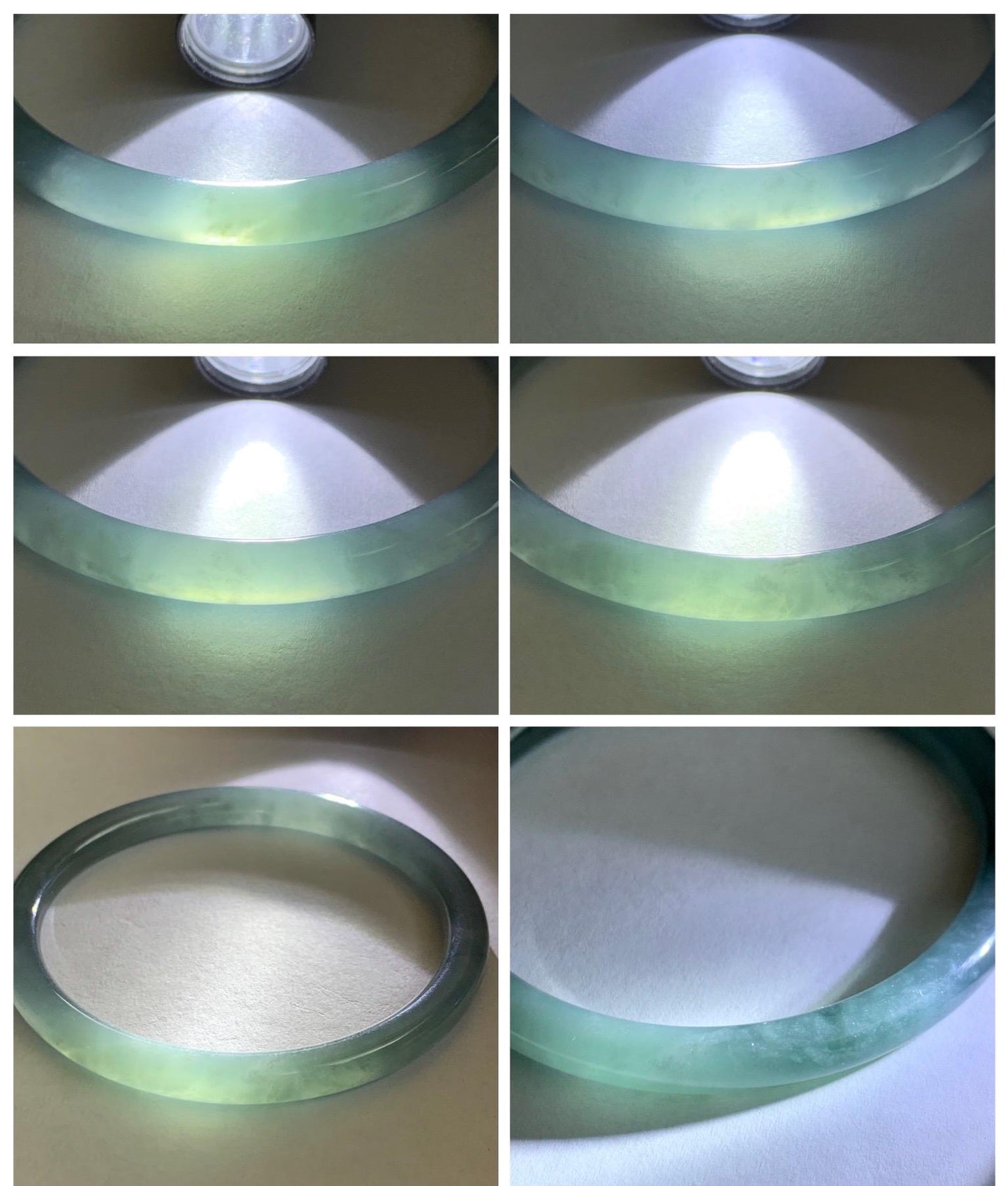 Certified Natural Grade A Guatemalan Icy Translucent Dusty Teal Blue Jade Jadeite Slim Bangle 55.93mm 6.91” 19g 天然冰胶危蓝绿翡翠细圆条手镯 1208