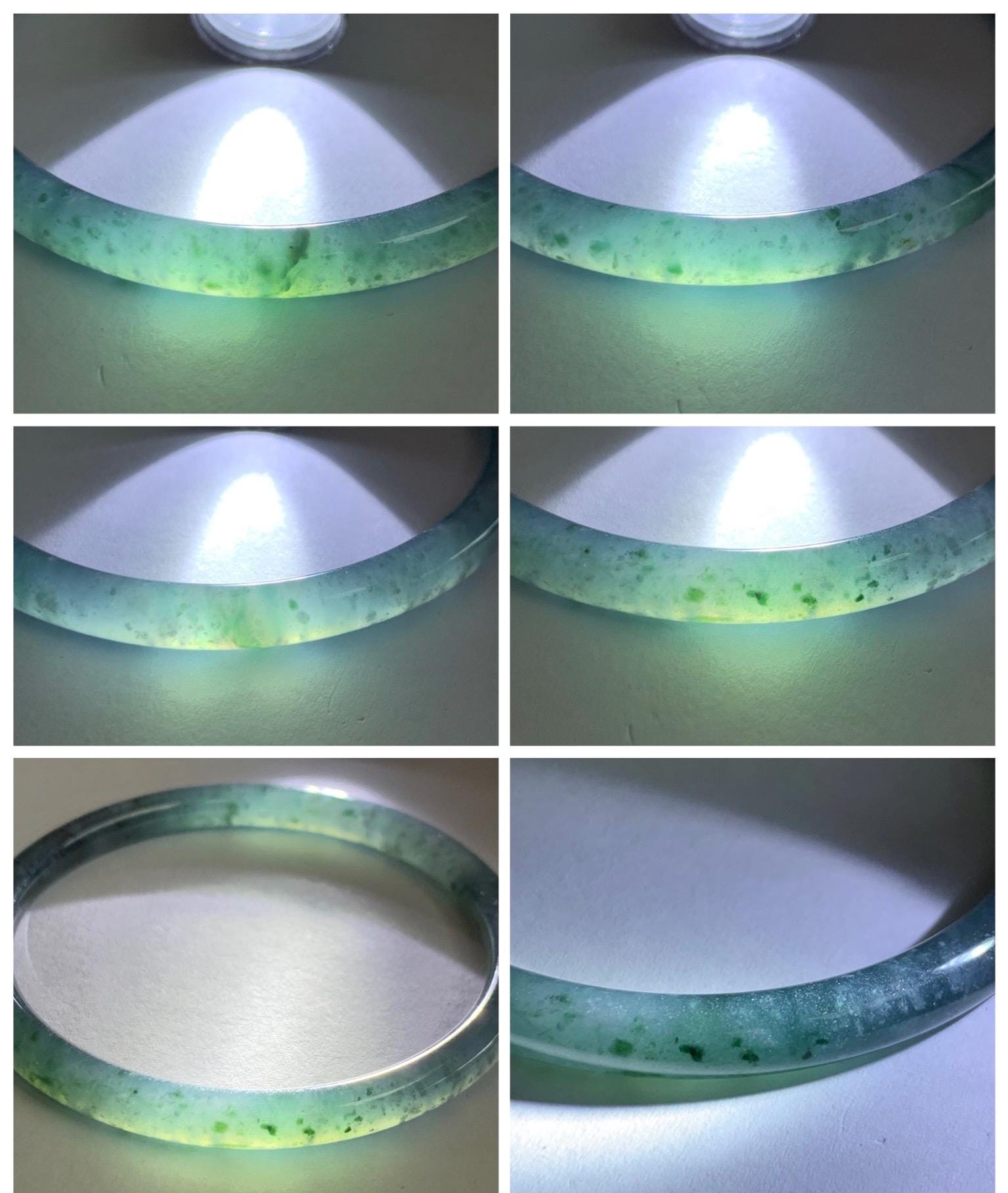 Certified Natural Grade A Guatemalan Icy Translucent Dark Teal Green Jade Jadeite Slim Bangle 55.35mm 6.84” 16.57g 天然冰胶危深蓝绿翡翠细圆条手镯 1190
