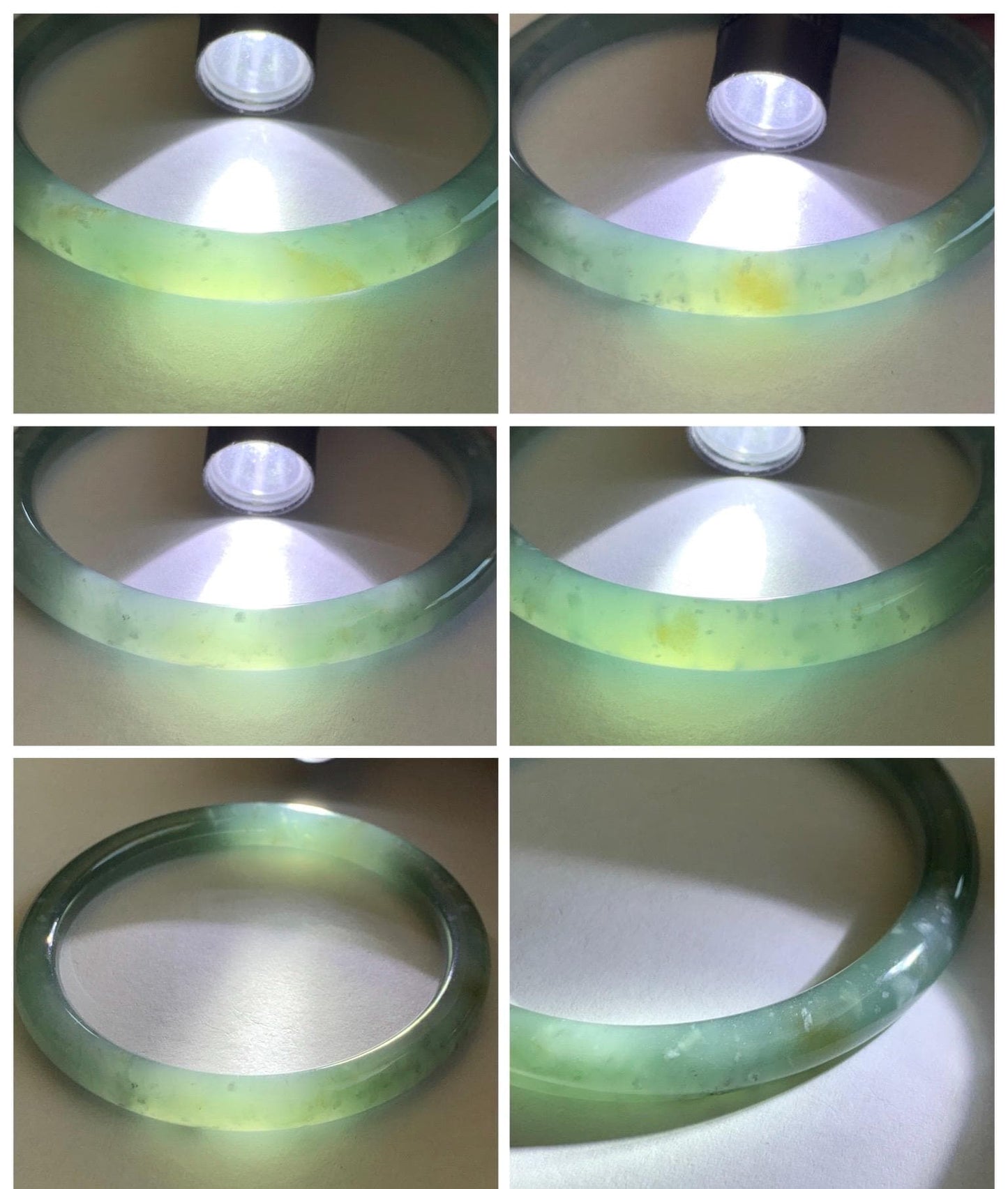 Certified Natural Grade A Guatemalan Icy Translucent Teal Green Wuji & Yellow Marbled Jade Jadeite Bangle 57.8mm 7.14” 天然冰胶危绿乌鸡撒金翡翠圆条手镯 1184