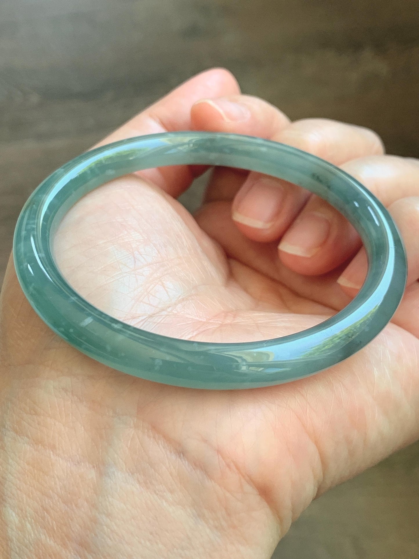 Certified Natural Grade A Guatemalan Icy Translucent Teal Green Wuji & Yellow Marbled Jade Jadeite Bangle 57.8mm 7.14” 天然冰胶危绿乌鸡撒金翡翠圆条手镯 1184