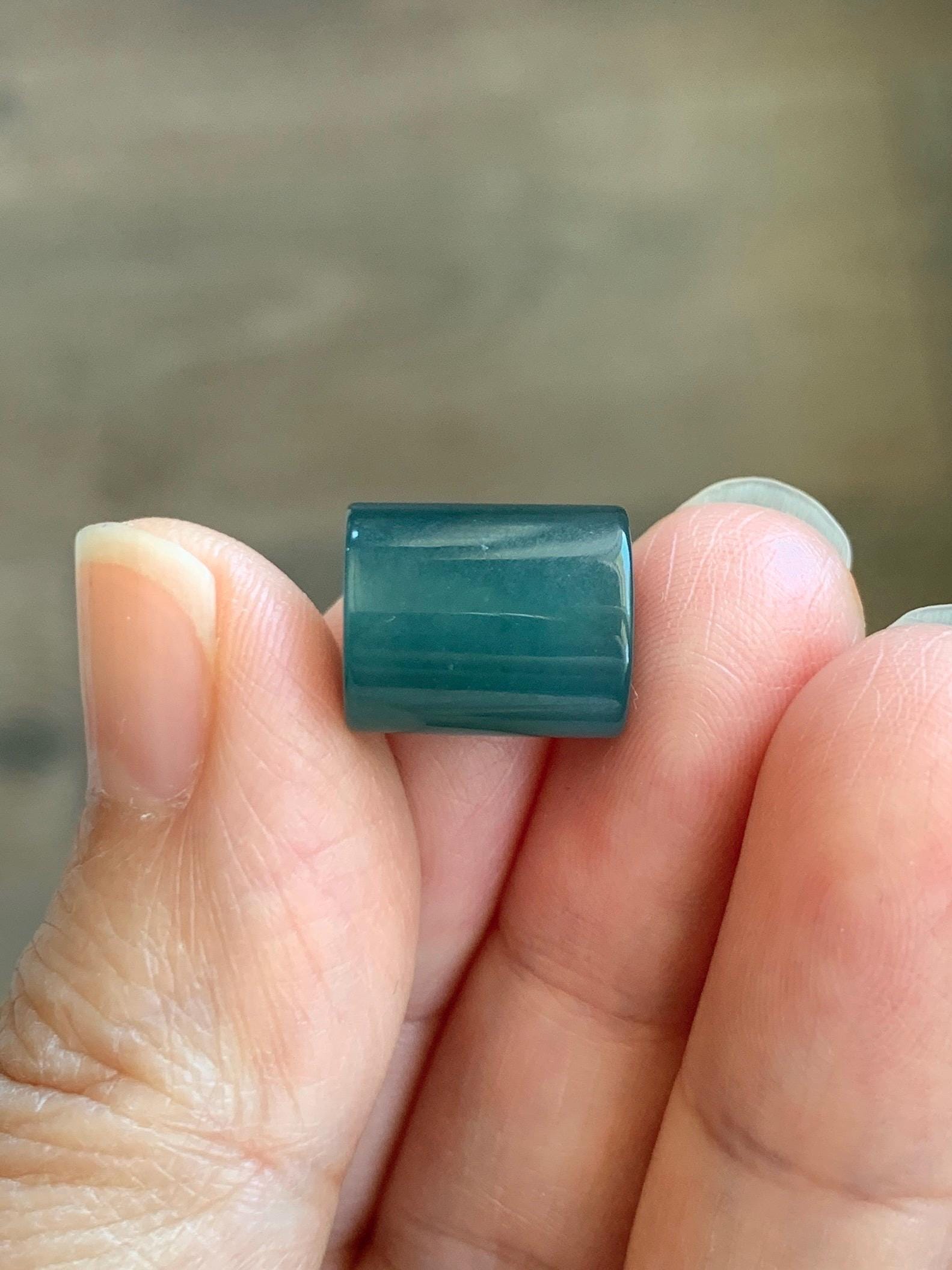 Natural Grade A Guatemalan Icy Translucent Dark Teal Blue Jade Jadeite Carved Shan Shui Band Ring Pendant & Barrel Bead 天然冰危深蓝绿翡翠山水戒圈WSX160B