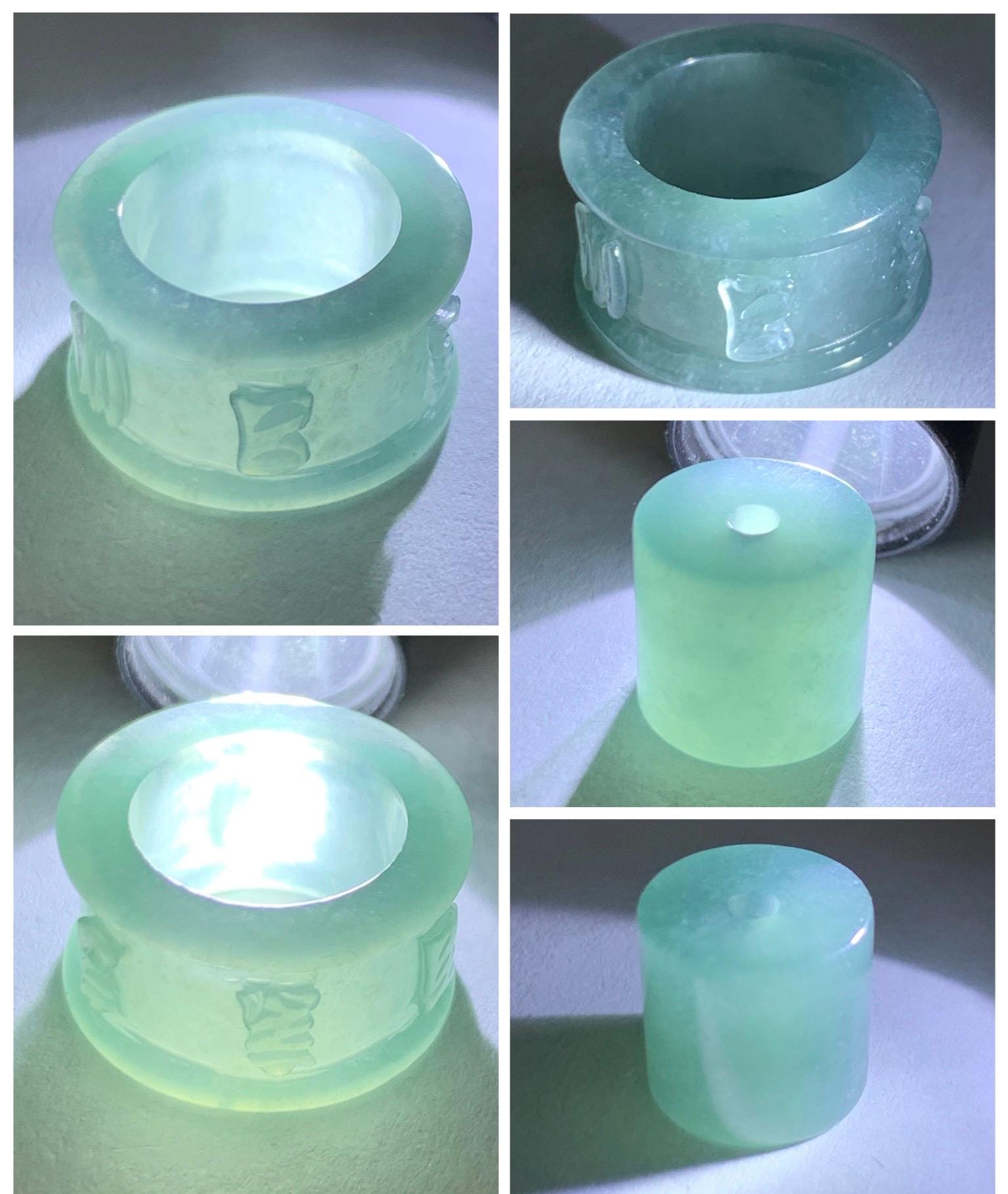 Natural Grade A Guatemalan Icy Translucent Dusty Blue Jade Jadeite Six Word Mantra Band Ring Pendant & Barrel Bead 天然冰危浅蓝翡翠六字戒桶珠 WLZ160A