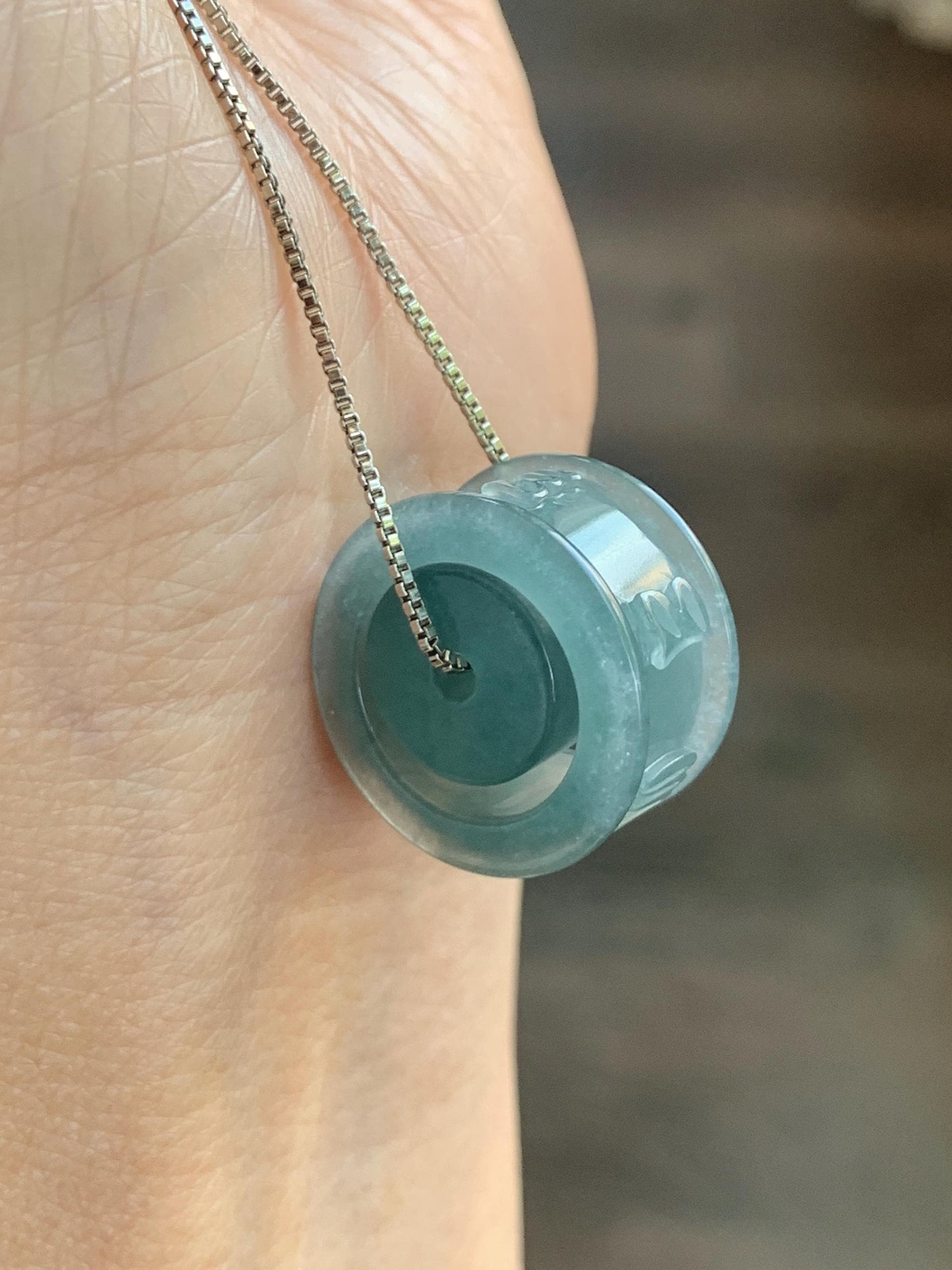 Natural Grade A Guatemalan Icy Translucent Dusty Blue Jade Jadeite Six Word Mantra Band Ring Pendant & Barrel Bead 天然冰危浅蓝翡翠六字戒桶珠 WLZ160A