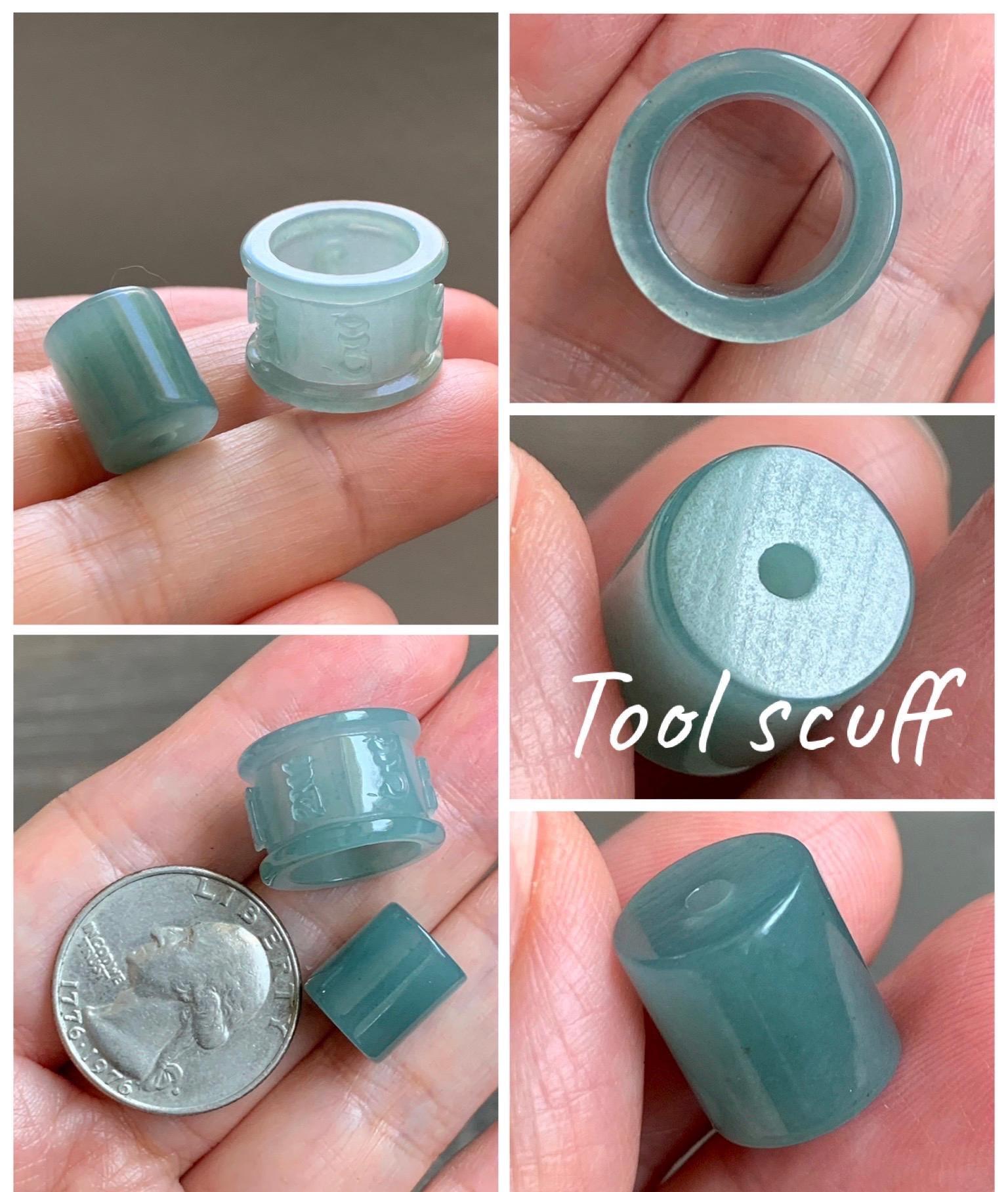 Natural Grade A Guatemalan Icy Translucent Light Teal Jade Jadeite Six Word Mantra Band Ring Pendant & Barrel Bead 天然冰危浅蓝绿翡翠六字戒桶珠 WLZ160B