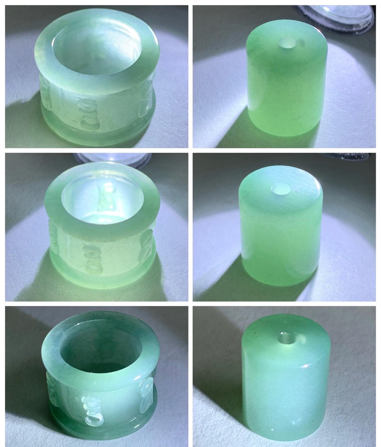 Natural Grade A Guatemalan Icy Translucent Light Teal Jade Jadeite Six Word Mantra Band Ring Pendant & Barrel Bead 天然冰危浅蓝绿翡翠六字戒桶珠 WLZ160B