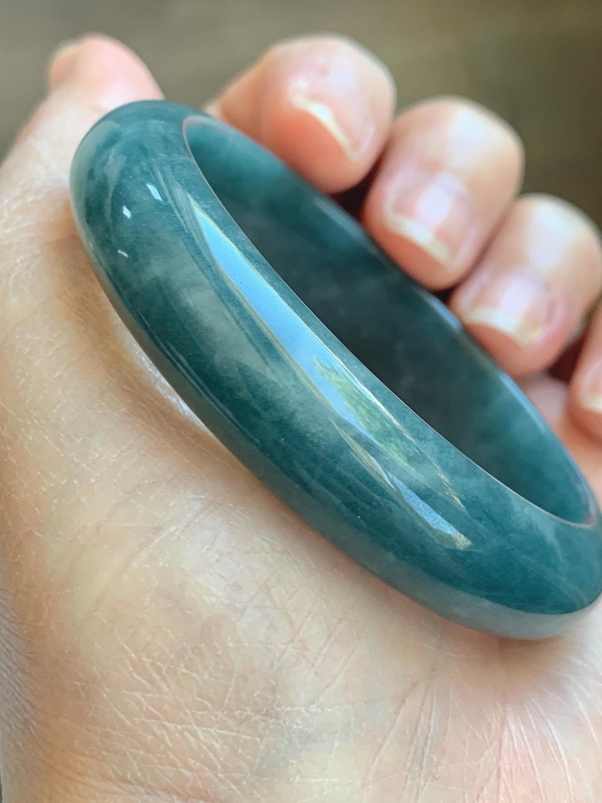 Certified Natural Grade A Guatemalan Icy Translucent Vibrant Aegean Blue Jade Jadeite Wide Bangle 53mm 6.55” 45g 天然冰危牛仔蓝翡翠正圈宽版手镯 1225