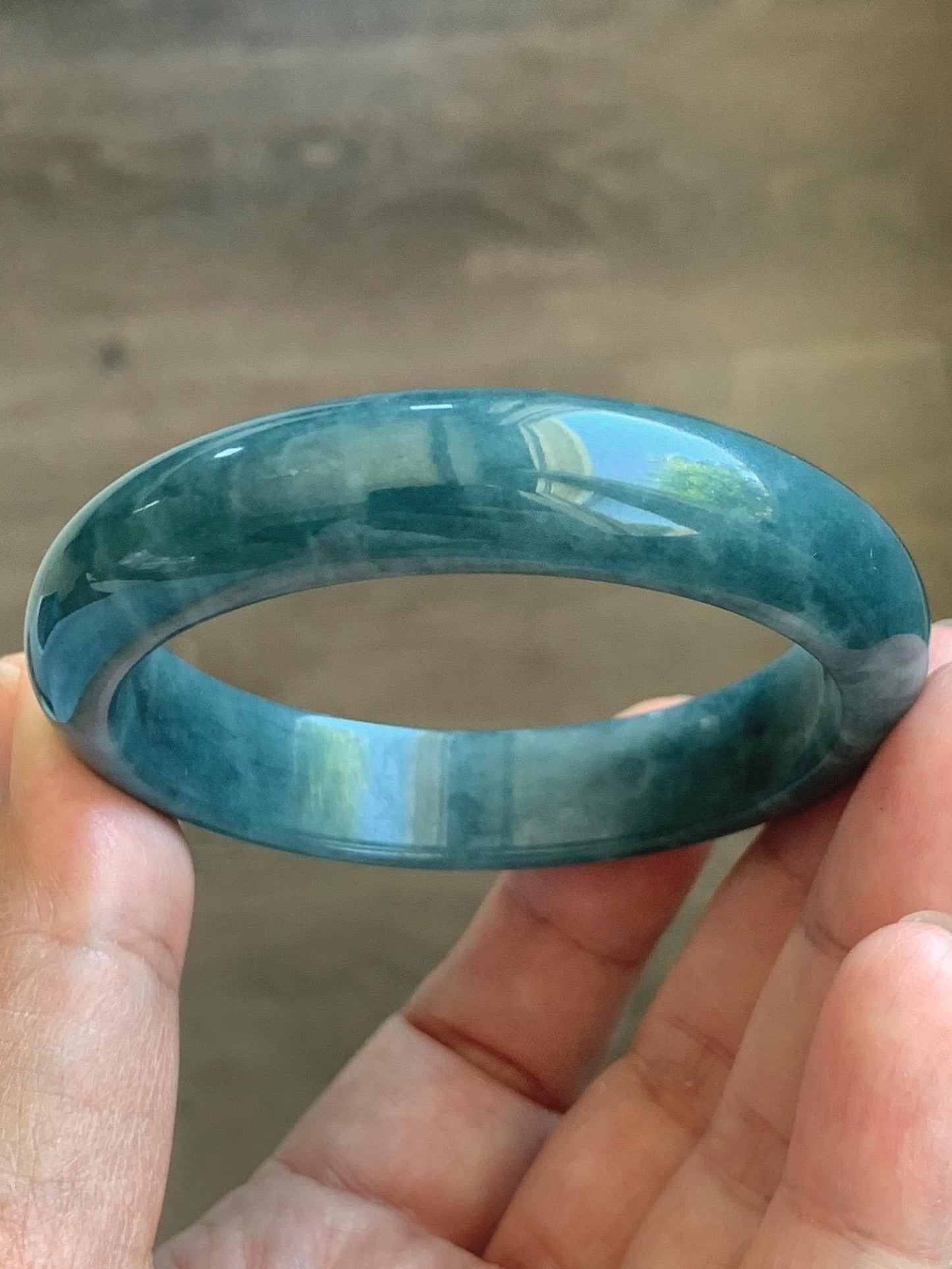 Certified Natural Grade A Guatemalan Icy Translucent Vibrant Aegean Blue Jade Jadeite Wide Bangle 53mm 6.55” 45g 天然冰危牛仔蓝翡翠正圈宽版手镯 1225