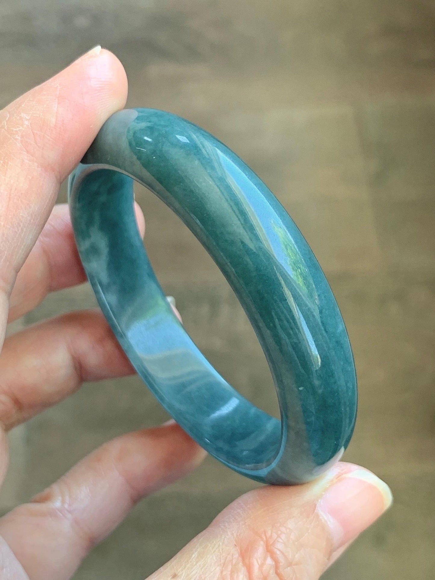 Certified Natural Grade A Guatemalan Icy Translucent Vibrant Aegean Blue Jade Jadeite Wide Bangle 53mm 6.55” 45g 天然冰危牛仔蓝翡翠正圈宽版手镯 1225