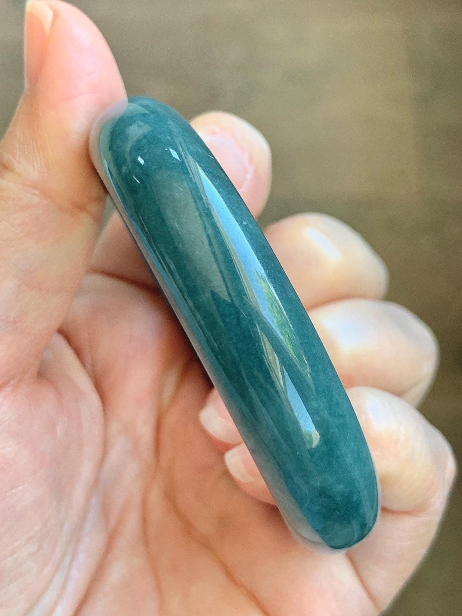 Certified Natural Grade A Guatemalan Icy Translucent Vibrant Aegean Blue Jade Jadeite Wide Bangle 53mm 6.55” 45g 天然冰危牛仔蓝翡翠正圈宽版手镯 1225