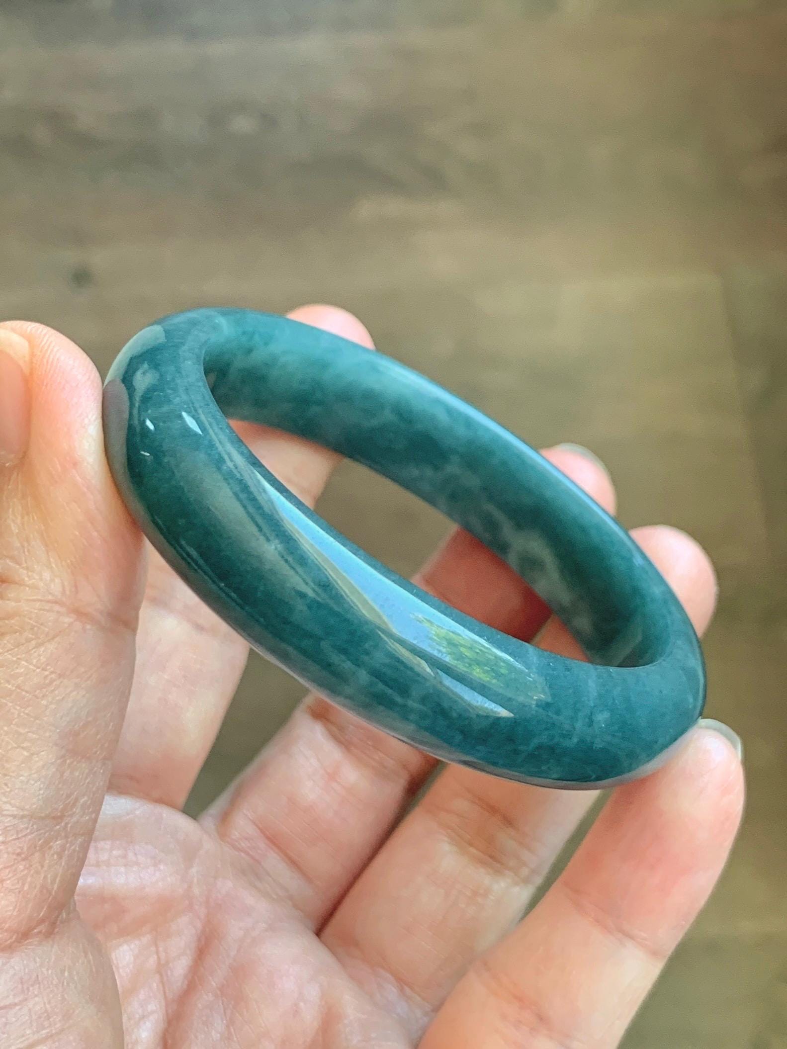 Certified Natural Grade A Guatemalan Icy Translucent Vibrant Aegean Blue Jade Jadeite Wide Bangle 53mm 6.55” 45g 天然冰危牛仔蓝翡翠正圈宽版手镯 1225