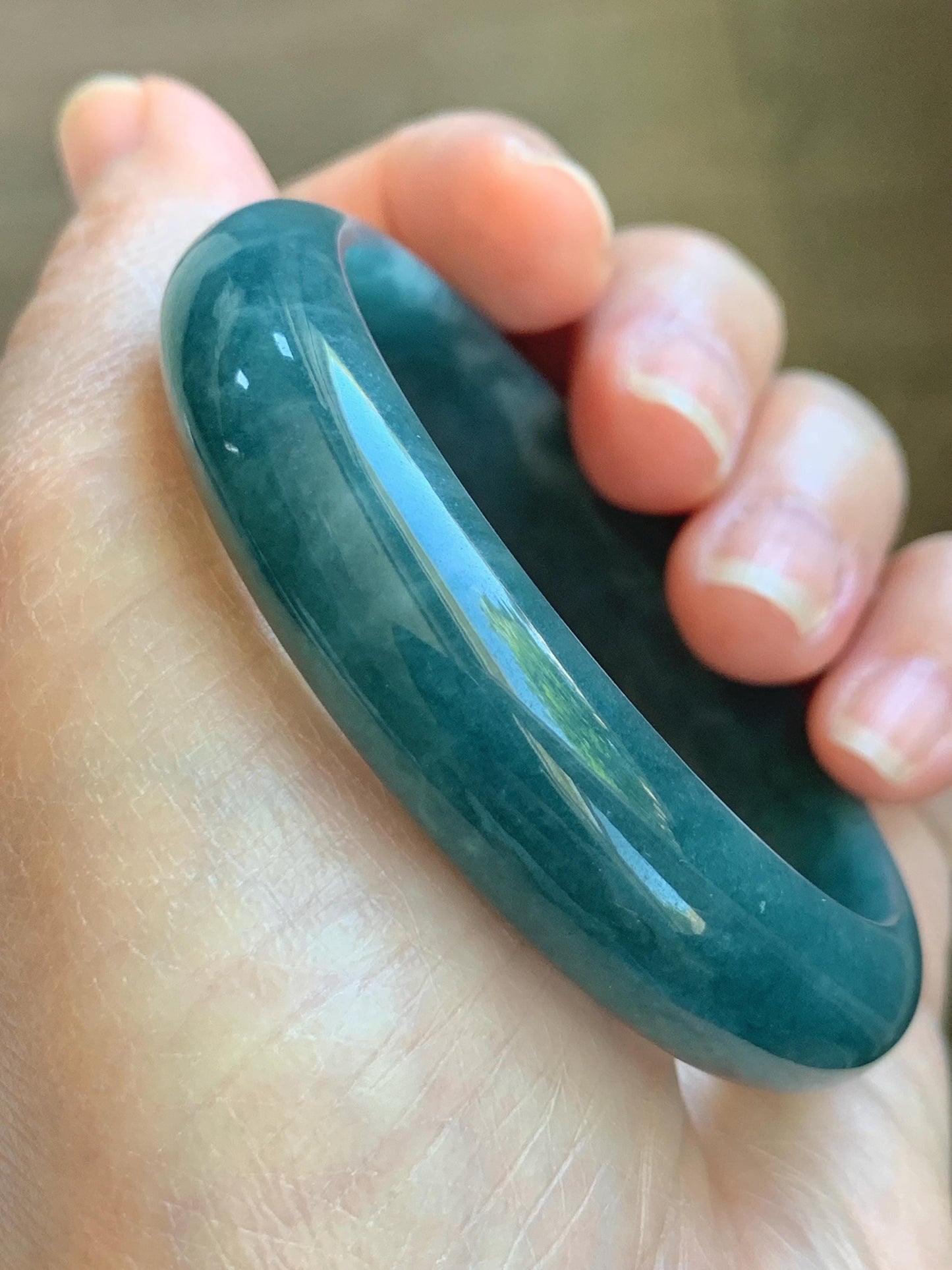 Certified Natural Grade A Guatemalan Icy Translucent Vibrant Aegean Blue Jade Jadeite Wide Bangle 53mm 6.55” 45g 天然冰危牛仔蓝翡翠正圈宽版手镯 1225