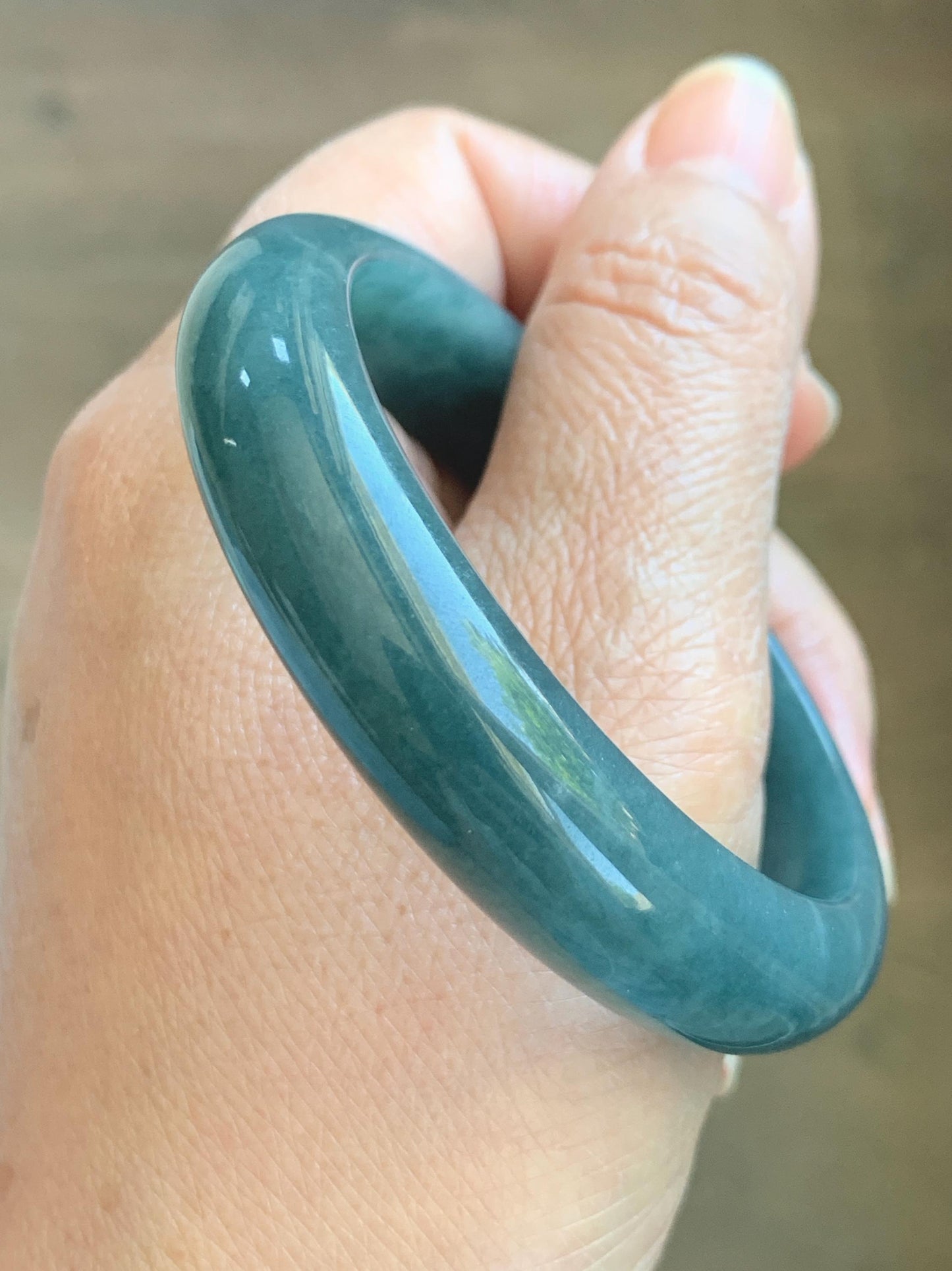 Certified Natural Grade A Guatemalan Icy Translucent Vibrant Aegean Blue Jade Jadeite Wide Bangle 53mm 6.55” 45g 天然冰危牛仔蓝翡翠正圈宽版手镯 1225