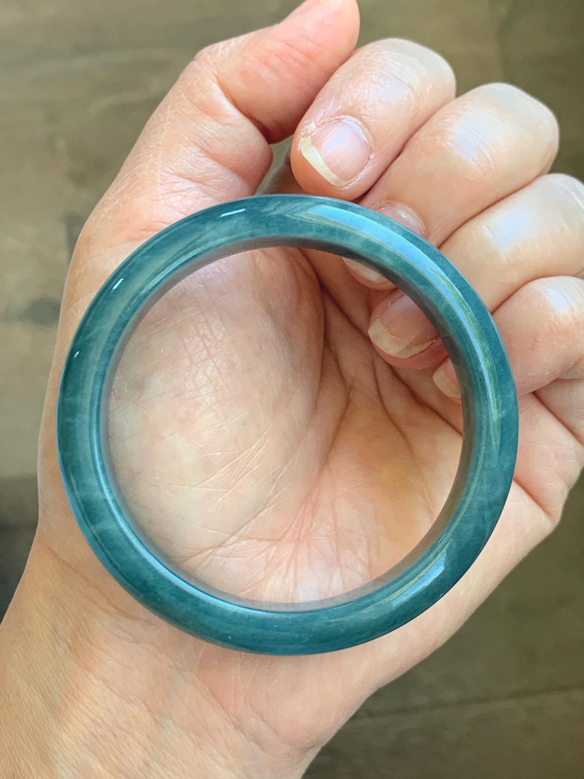 Certified Natural Grade A Guatemalan Icy Translucent Vibrant Aegean Blue Jade Jadeite Wide Bangle 53mm 6.55” 45g 天然冰危牛仔蓝翡翠正圈宽版手镯 1225