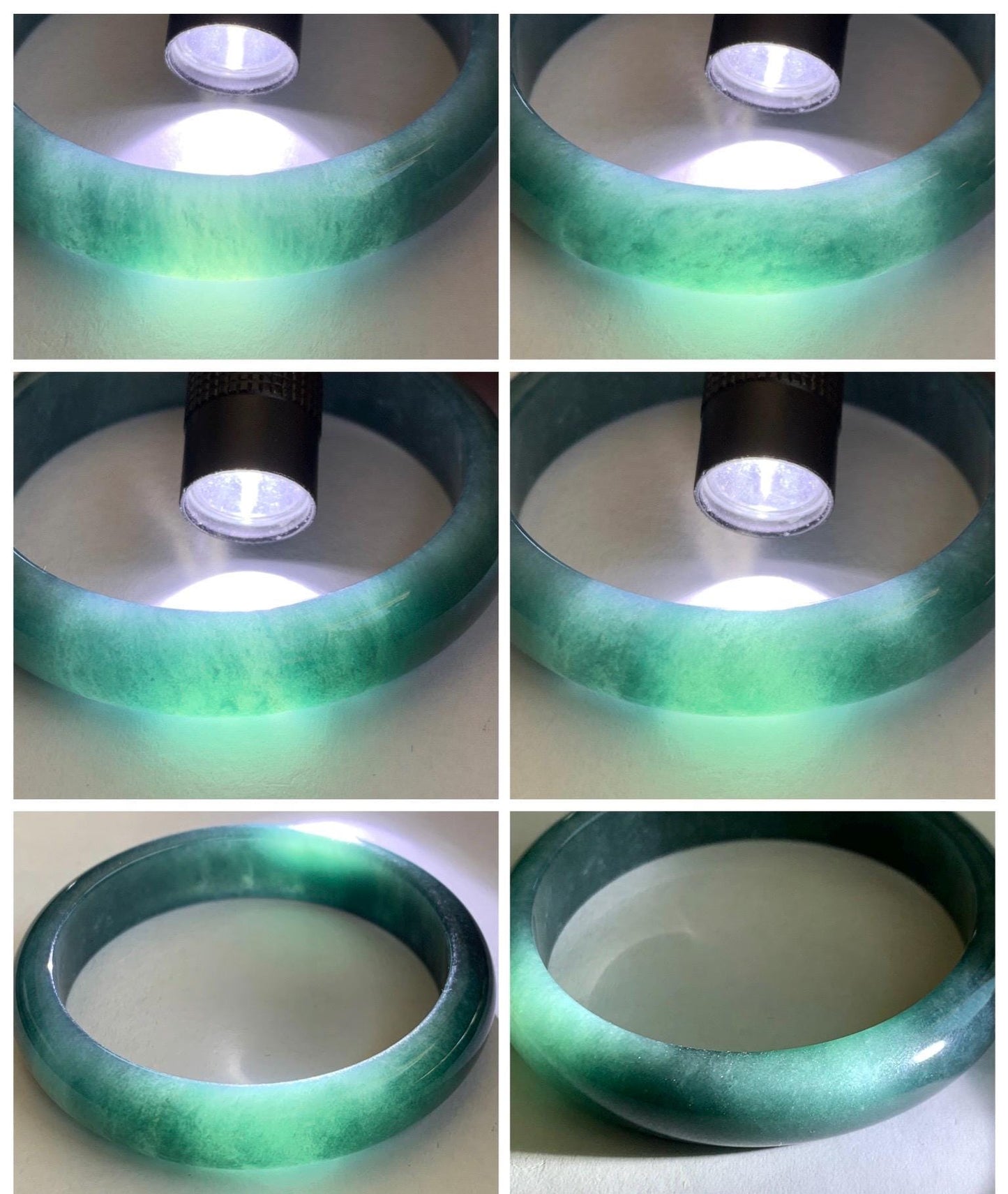 Certified Natural Grade A Guatemalan Icy Translucent Dark Teal Blue Jade Jadeite Wide Bangle 53.39mm 6.6” 42g 天然冰危深蓝绿翡翠正圈宽版手镯 1230