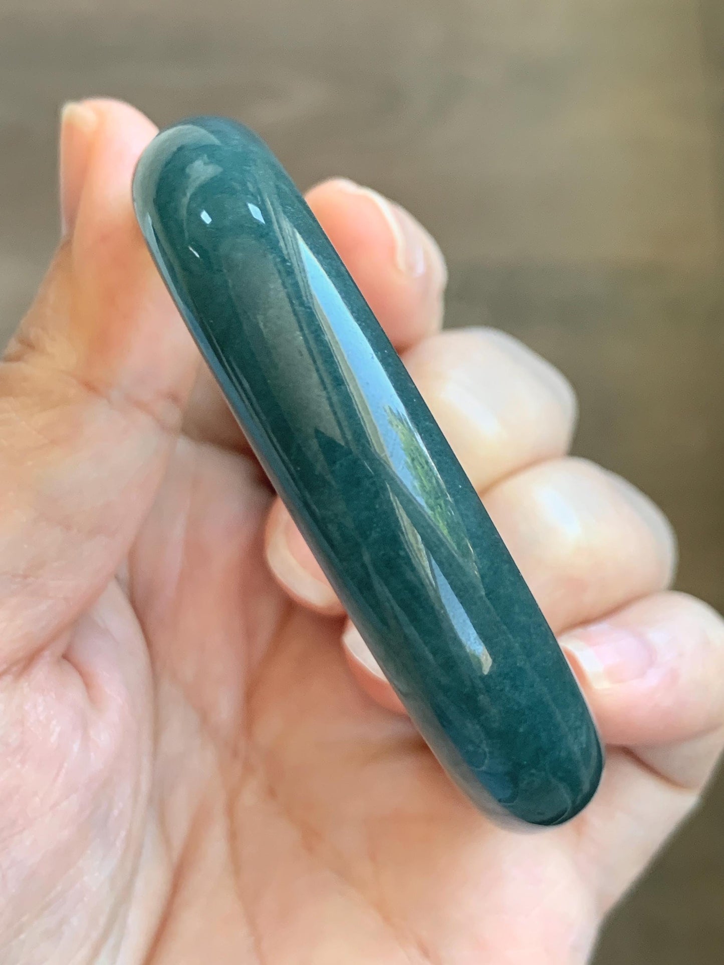 Certified Natural Grade A Guatemalan Icy Translucent Dark Teal Blue Jade Jadeite Wide Bangle 53.39mm 6.6” 42g 天然冰危深蓝绿翡翠正圈宽版手镯 1230