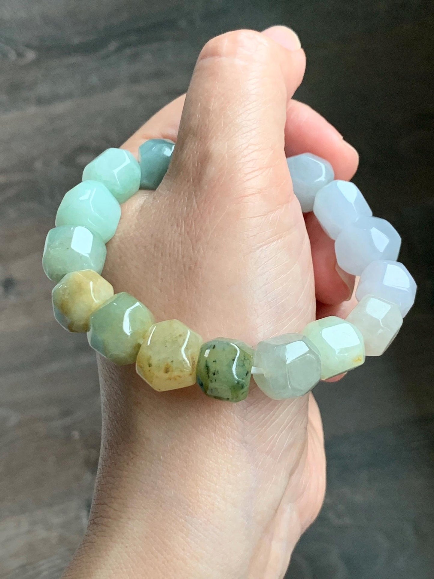 Natural Grade A Icy Translucent Pastel Multicolored Jade Jadeite Large Nugget Beads Beaded Bracelet 7.25” 55g 天然冰胶糖果多宝翡翠随形珠手串 MTB308