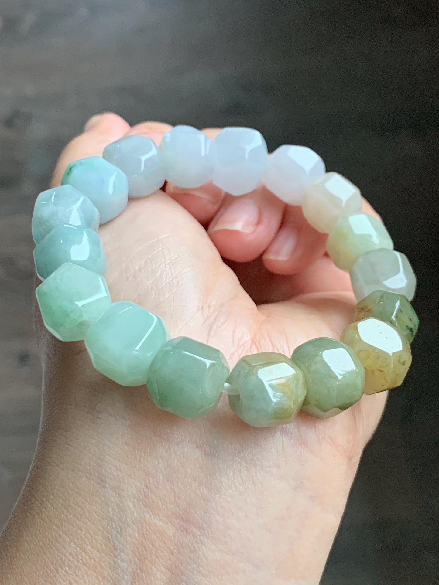 Natural Grade A Icy Translucent Pastel Multicolored Jade Jadeite Large Nugget Beads Beaded Bracelet 7.25” 55g 天然冰胶糖果多宝翡翠随形珠手串 MTB308
