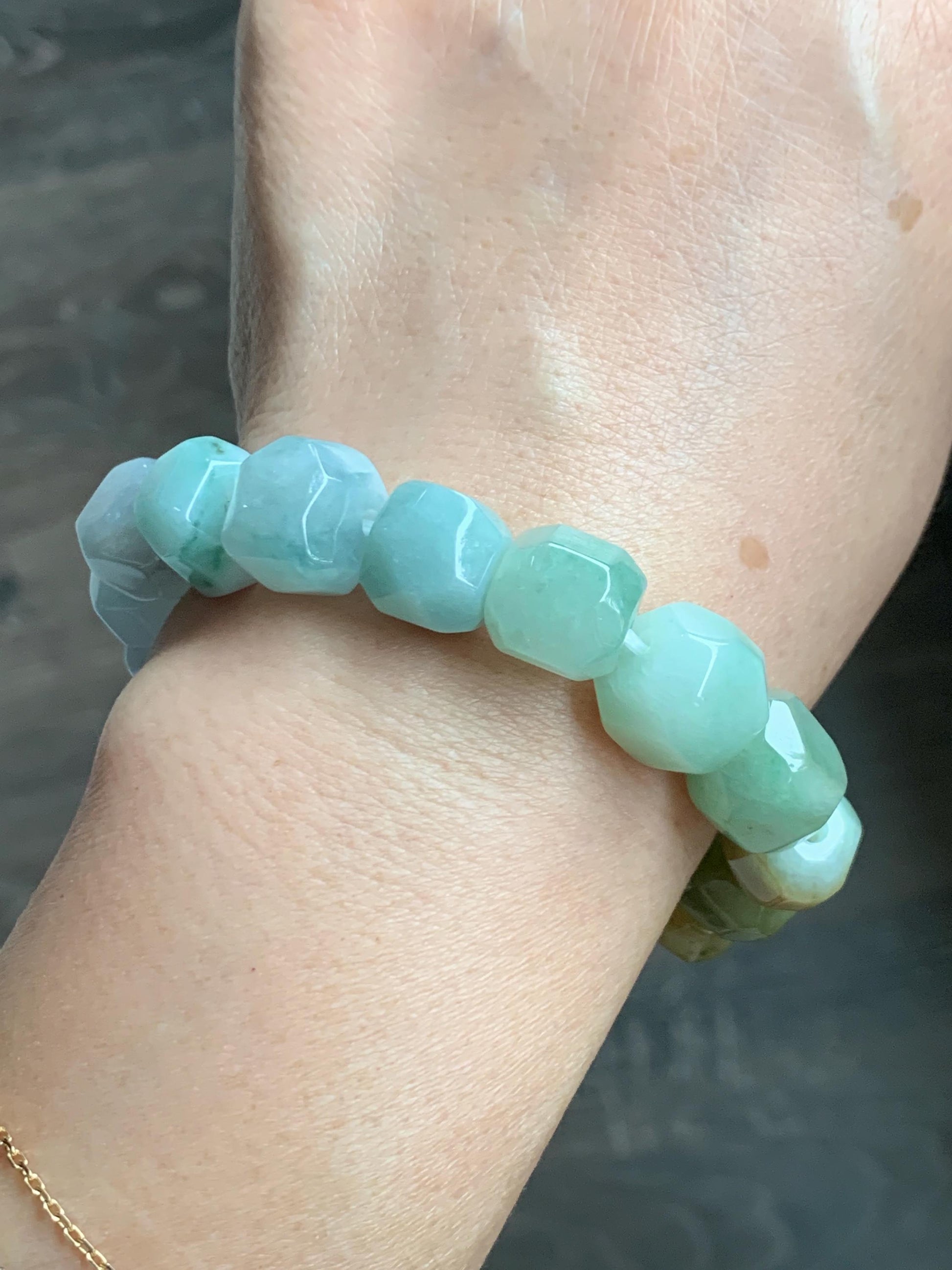 Natural Grade A Icy Translucent Pastel Multicolored Jade Jadeite Large Nugget Beads Beaded Bracelet 7.25” 55g 天然冰胶糖果多宝翡翠随形珠手串 MTB308