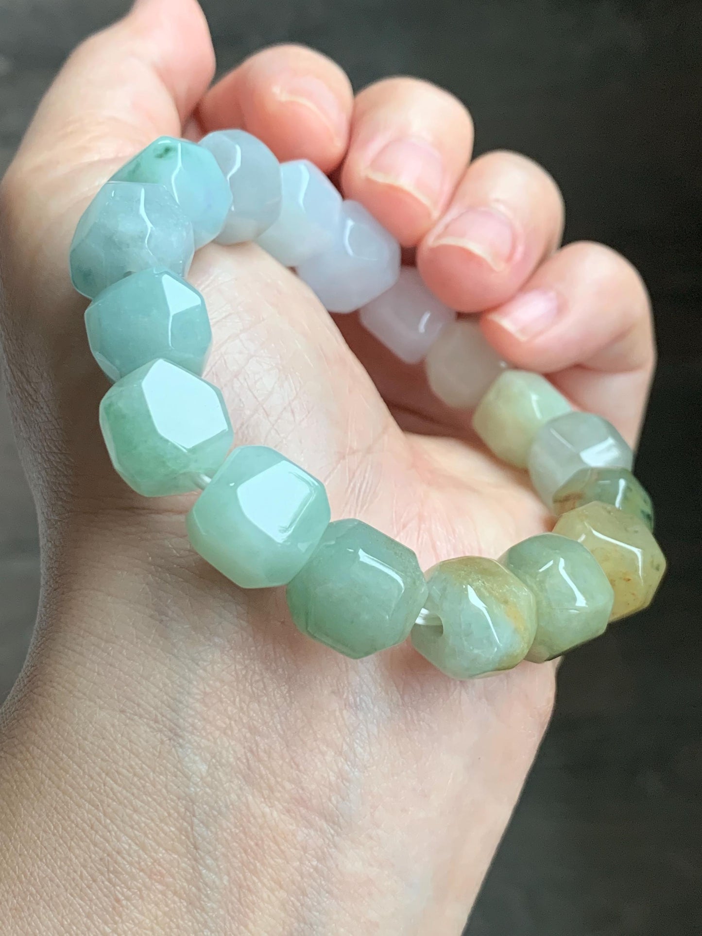 Natural Grade A Icy Translucent Pastel Multicolored Jade Jadeite Large Nugget Beads Beaded Bracelet 7.25” 55g 天然冰胶糖果多宝翡翠随形珠手串 MTB308