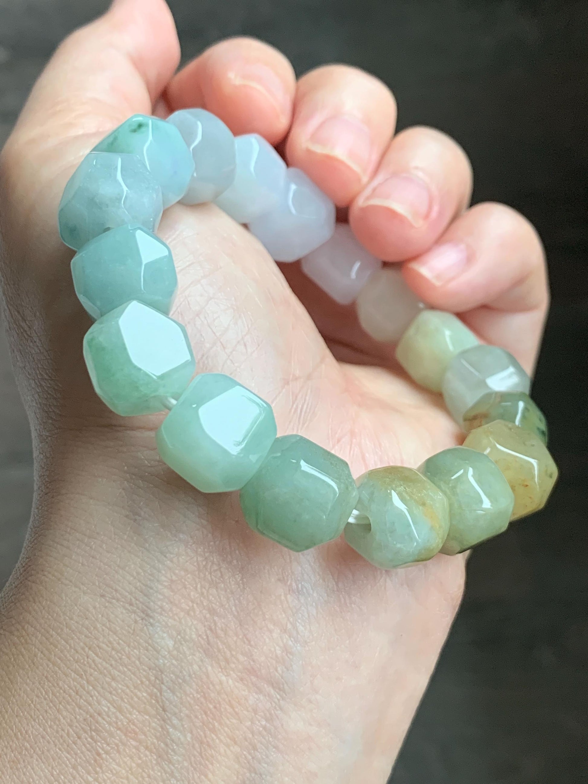 Natural Grade A Icy Translucent Pastel Multicolored Jade Jadeite Large Nugget Beads Beaded Bracelet 7.25” 55g 天然冰胶糖果多宝翡翠随形珠手串 MTB308