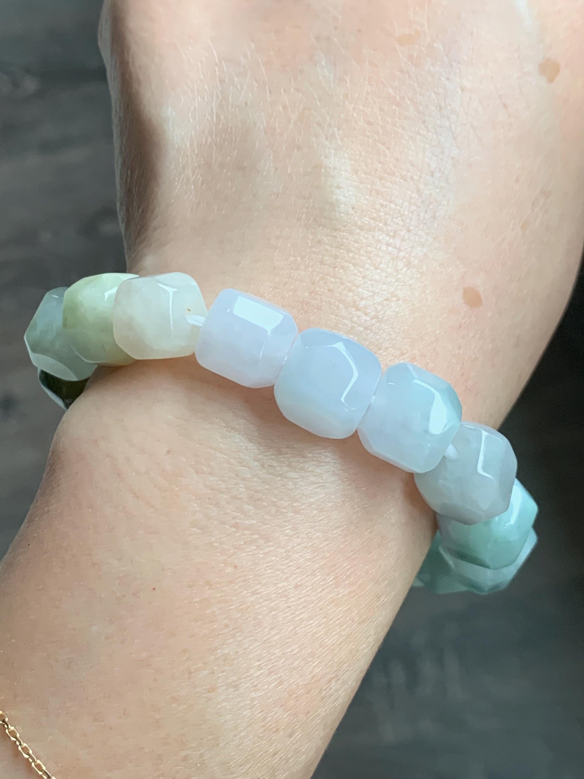 Natural Grade A Icy Translucent Pastel Multicolored Jade Jadeite Large Nugget Beads Beaded Bracelet 7.25” 55g 天然冰胶糖果多宝翡翠随形珠手串 MTB308