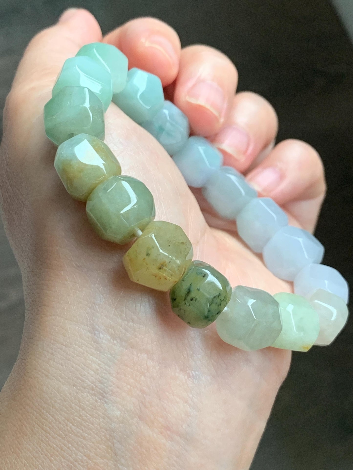 Natural Grade A Icy Translucent Pastel Multicolored Jade Jadeite Large Nugget Beads Beaded Bracelet 7.25” 55g 天然冰胶糖果多宝翡翠随形珠手串 MTB308
