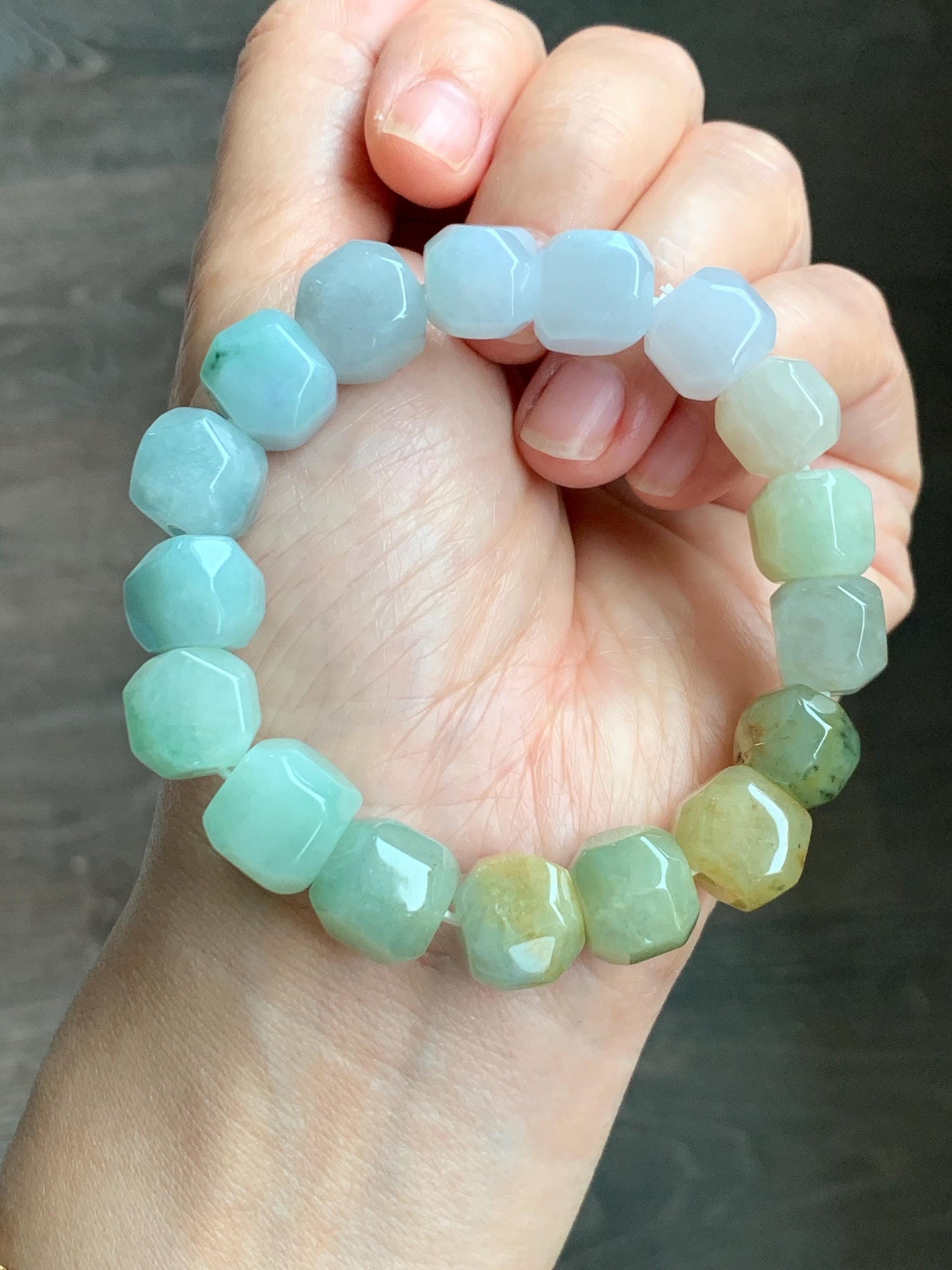 Natural Grade A Icy Translucent Pastel Multicolored Jade Jadeite Large Nugget Beads Beaded Bracelet 7.25” 55g 天然冰胶糖果多宝翡翠随形珠手串 MTB308